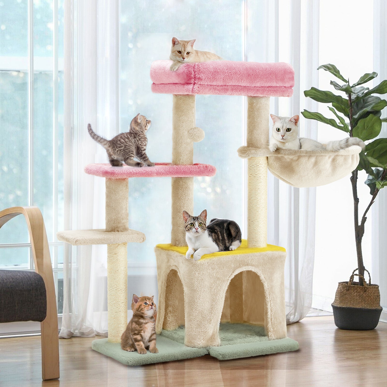 Large Cat Condo Tower for Indoor Cats - Multi-Level Kitty Playhouse with Scratching Posts & Perches - Perfect for Play, Rest & Climbing