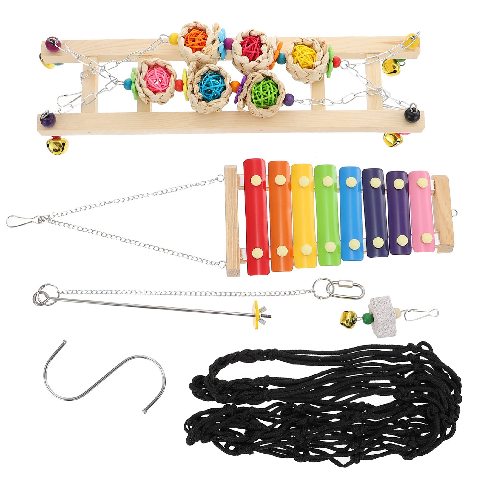 Colorful 4pcs Parrot Swing & Chewing Toy Set - Bird Cage Play Stand with Perch, Climbing Ladder & Rattan Balls - Durable Bird Accessories for Parakeets, Cockatiels, Lovebirds - Perfect for Cage Enrichment & Playtime