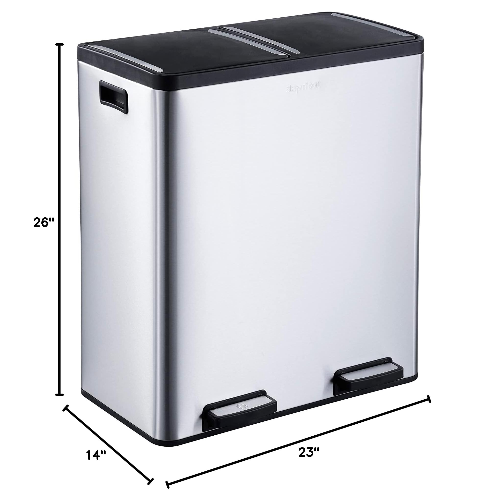 18.5 Gallon Step N' Sort Dual Trash & Recycling Bin - Extra Large Capacity, Soft-Step Design, Removable Inner Bins, Silver - Perfect for Kitchen, Office & Eco-Friendly Waste Sorting