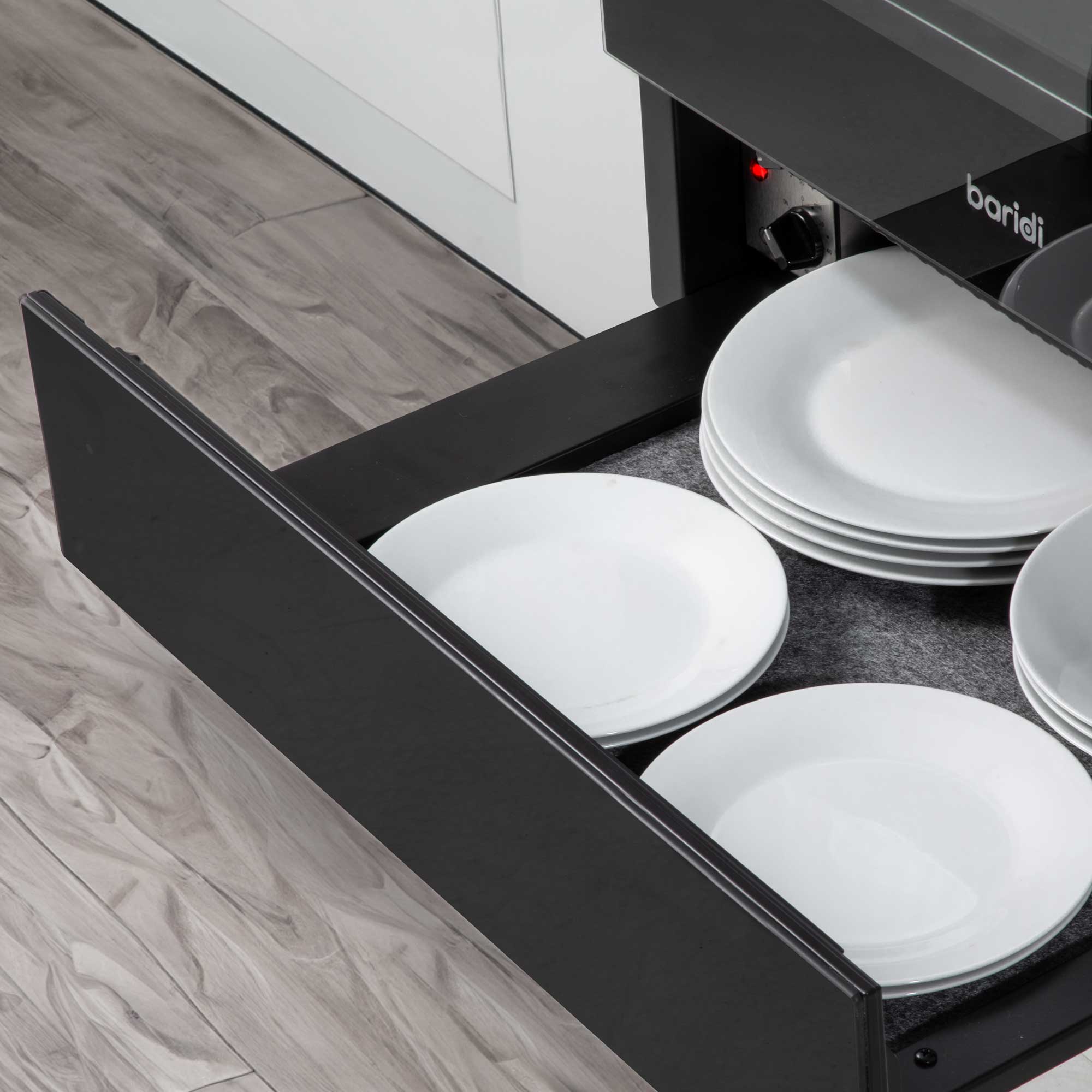 Baridi 60cm Built-In Warming Drawer with Push-to-Open & Anti-Slip Mat - Black DH201 - Perfect for Kitchens, Restaurants, and Buffets to Keep Food Warm