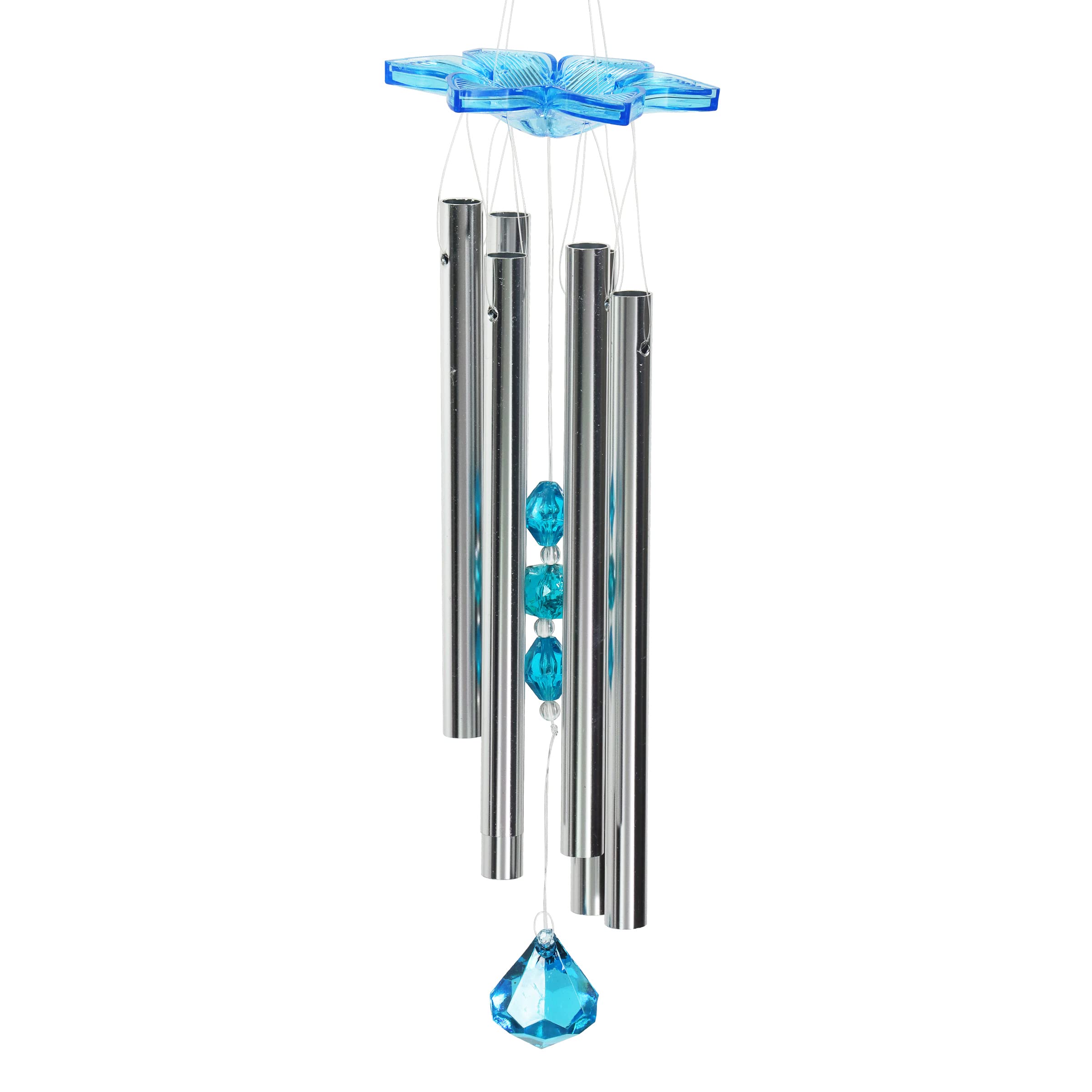 Exhart Solar-Powered Angel Wind Chime with LED Firefly Lights - Blue Acrylic Metal Wings for Outdoor Lawn & Yard Decoration (6.5 x 4 x 42 Inch) - Perfect for Garden, Patio, Porch & Backyard Ambiance