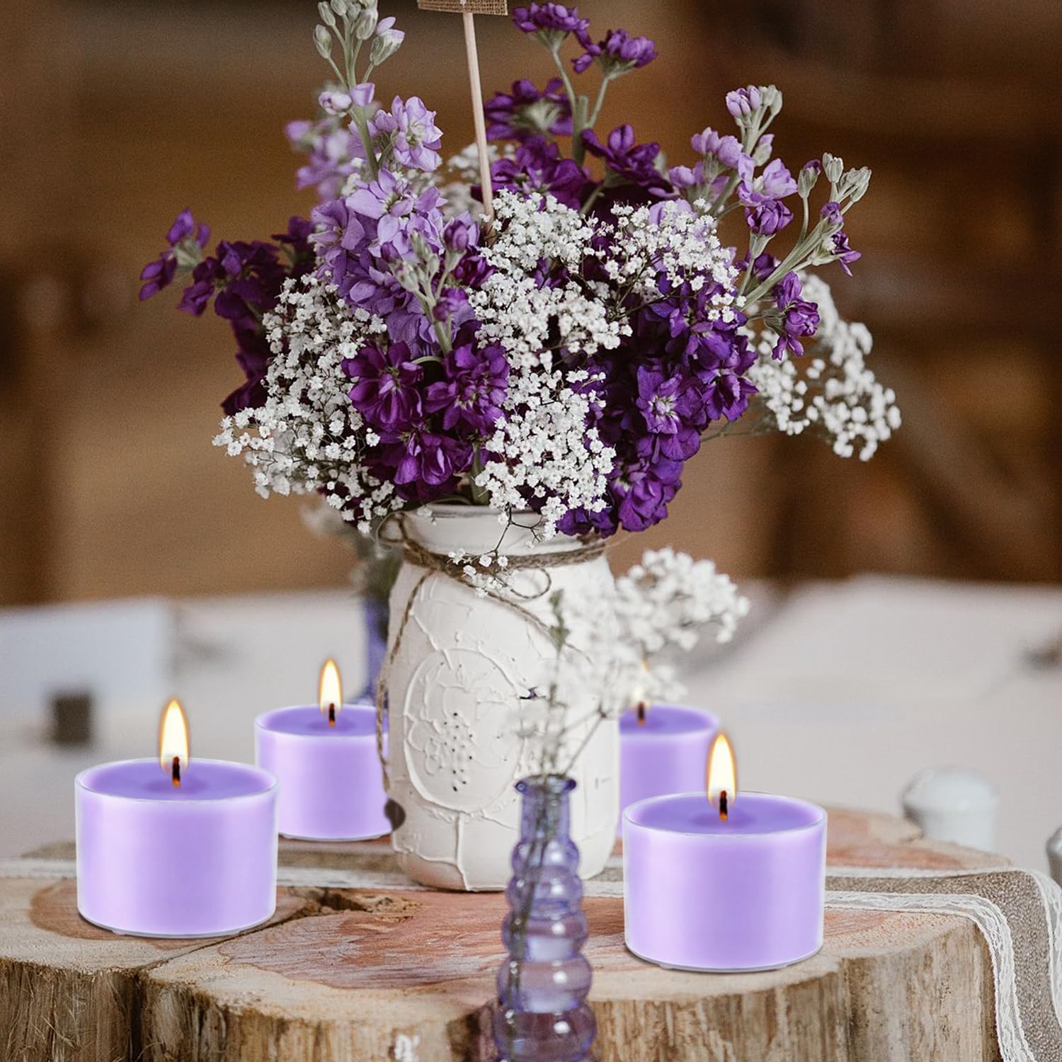 50 Pack Bulk Lavender Scented Tealight Candles - Purple Wax Votive Candles in Clear Cups, 8 Hour Burn Time for Relaxation, Weddings, Birthday Parties, Home Decor & Aromatherapy