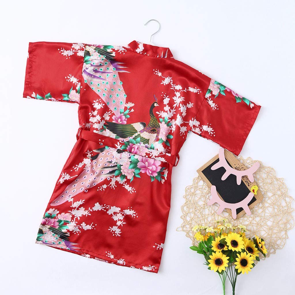 Soft Floral Silk Satin Kimono Robe for Girls & Boys - Kids Toddler Baby Pajamas, Bathrobe & Lounge Wear - Perfect for Spa, Bath Time & Cozy Home Relaxation