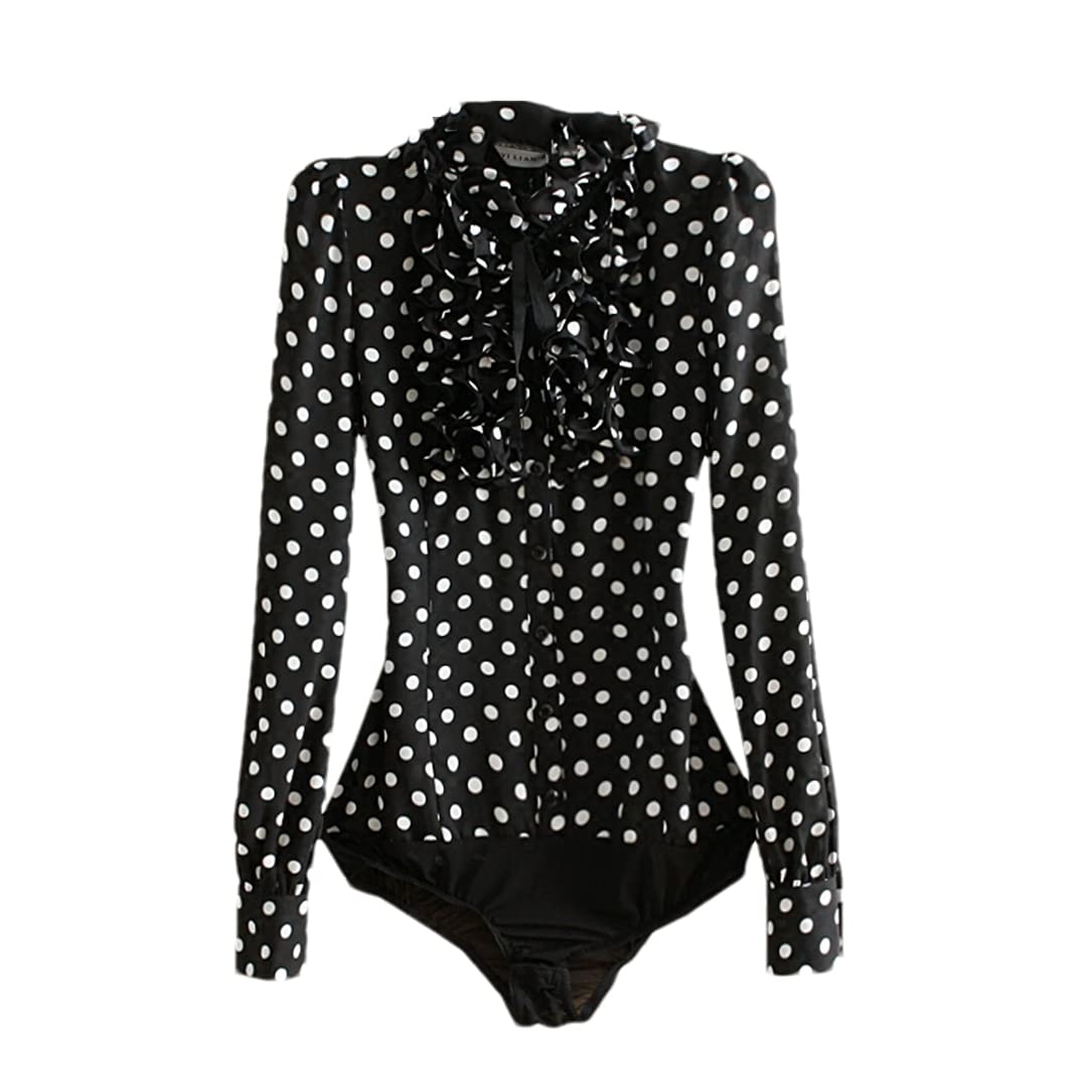 Women's Polka Dot Print Long Sleeve Bodysuit - Ruffled Blouse Top for Women | Casual Outfit, Party Wear & Date Night Fashion