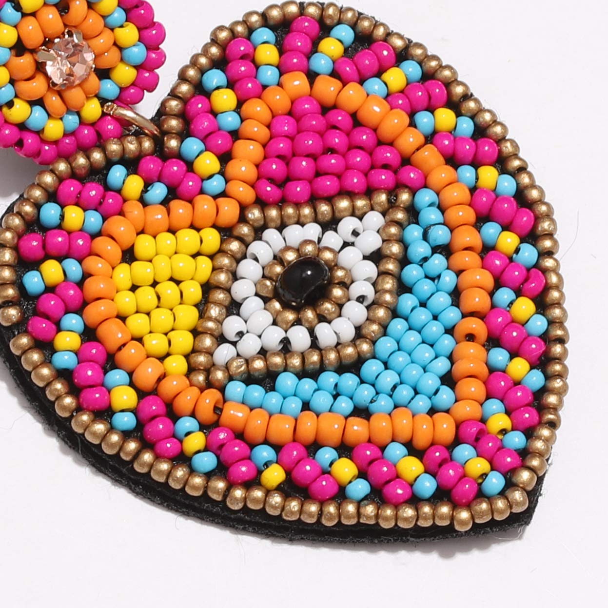 Handmade Bohemian Beaded Evil Eye Drop Dangle Earrings for Women - Multicolor Round Heart Statement Jewelry for Party, Wedding & Boho Fashion Accessories
