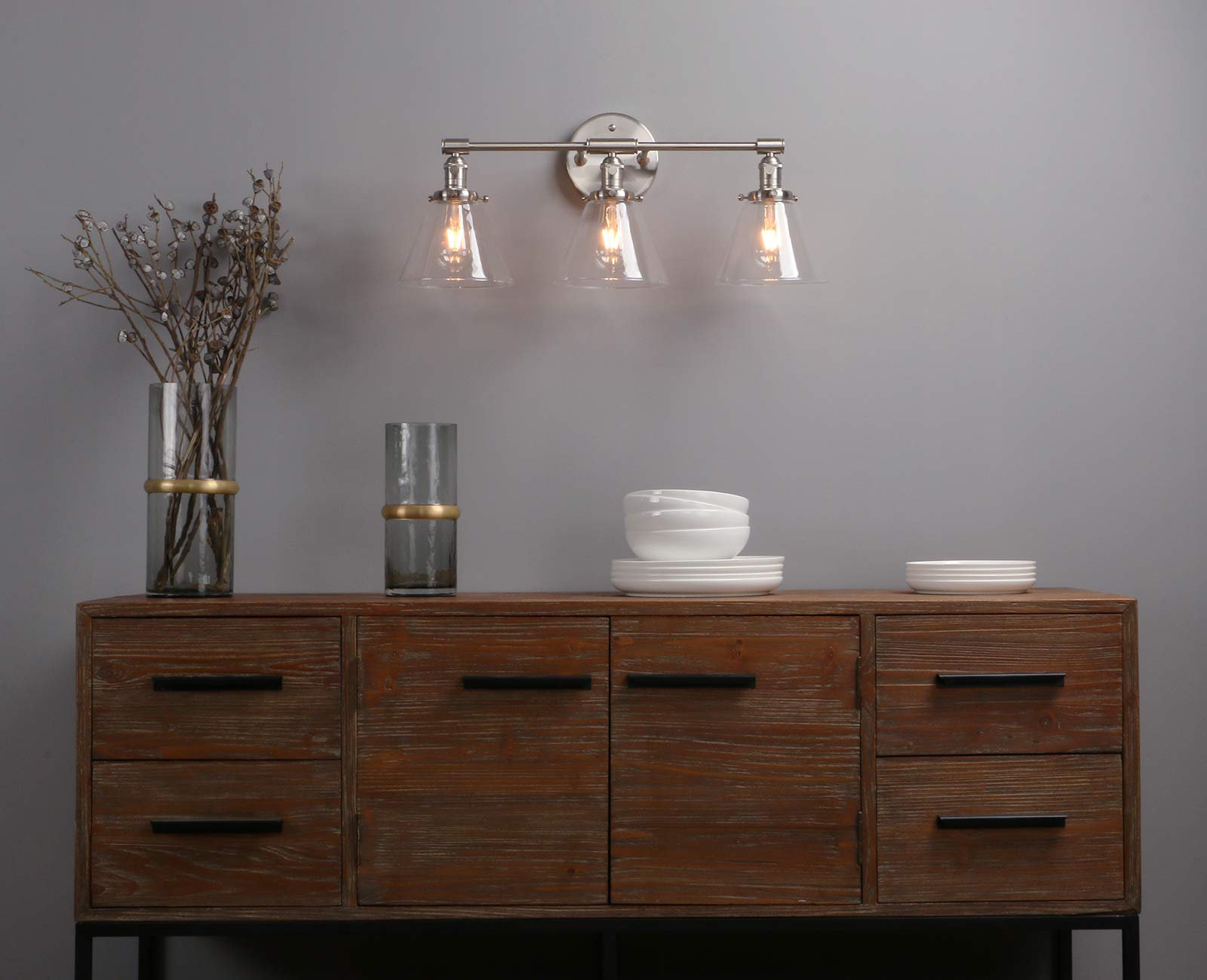 Phansthy 3-Light Brushed Nickel Wall Sconce - 7.3
