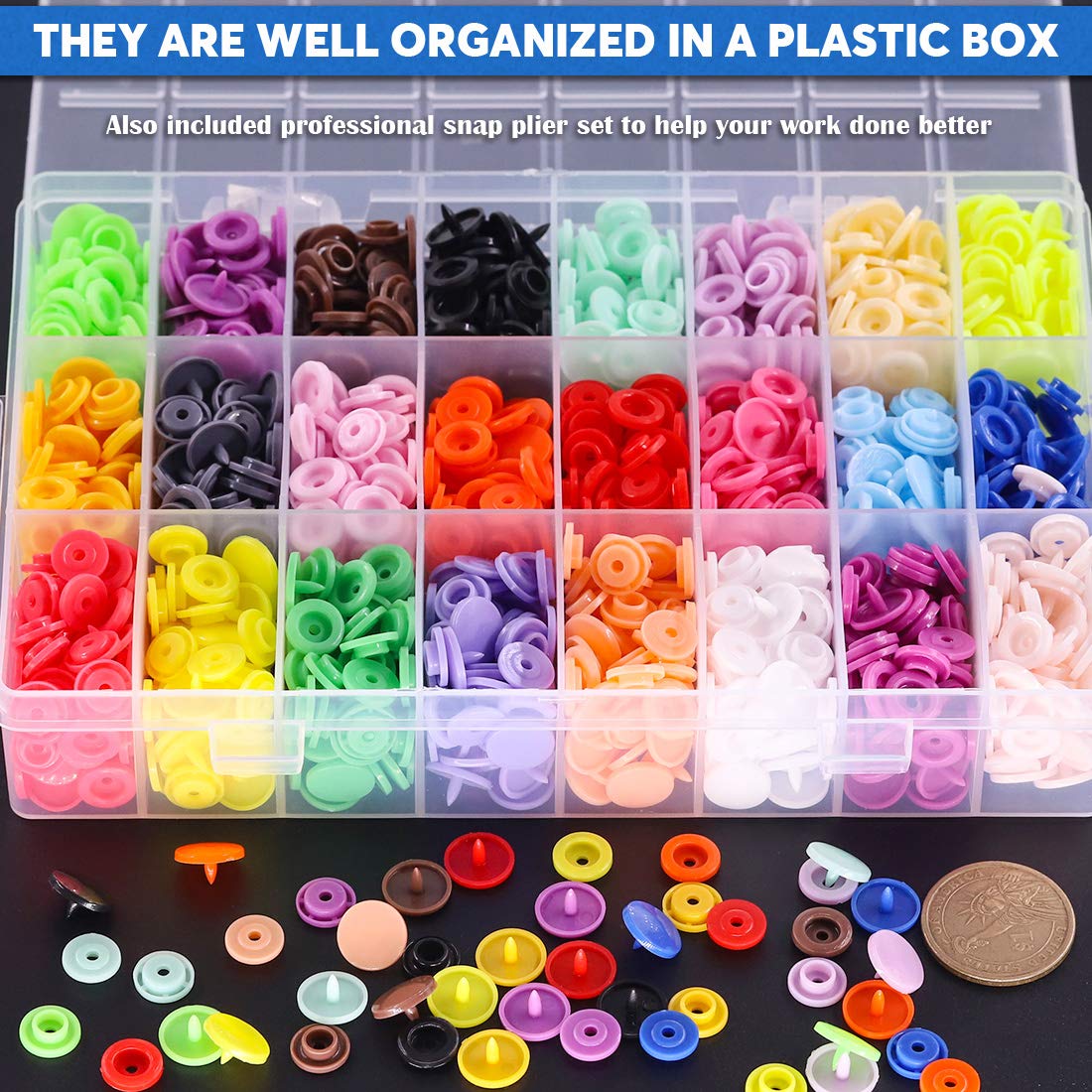 Glarks 384Pcs Plastic Snap Buttons Kit with Snap Pliers - DIY Clothes Sewing, Baby Bibs, Raincoat Making - Perfect for Crafting, Costume Design & Fabric Repair Projects