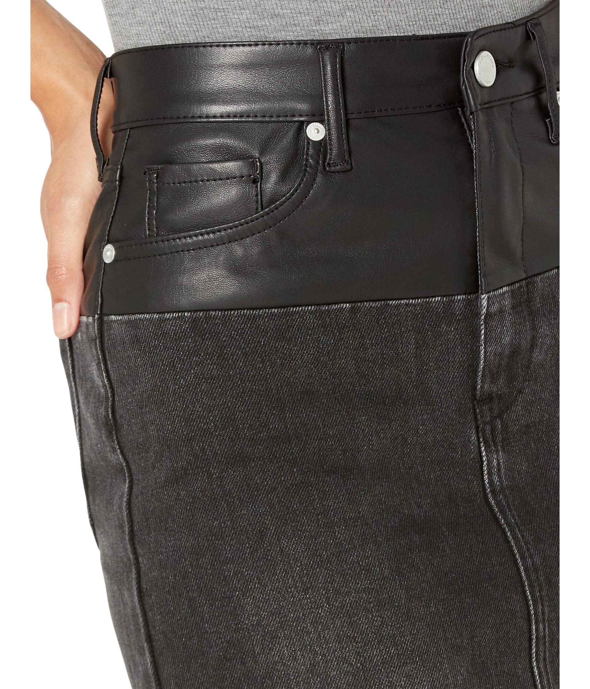 BLANKNYC Women's Vegan Leather & Denim High Waist Mini Skirt with Raw Hem - Stylish & Comfortable for Casual Outings, Parties & Date Nights