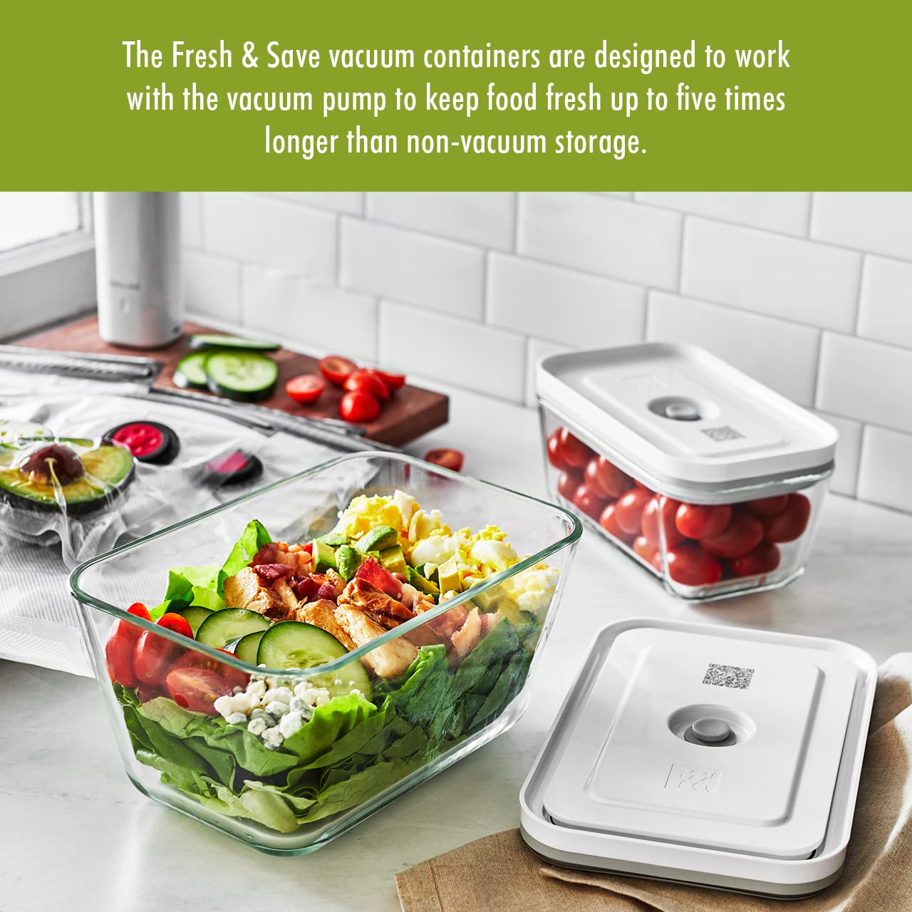 ZWILLING Fresh & Save Handheld Vacuum Sealer with 3-Piece Glass Food Storage Containers - Compact Kitchen Appliance for Meal Prep, Sous Vide & Food Preservation