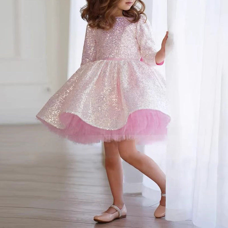 Sparkly Sequin Princess Dress for Baby Girls - Elegant Long Sleeve Toddler Formal Gown for Birthday Parties, Christmas & Special Occasions
