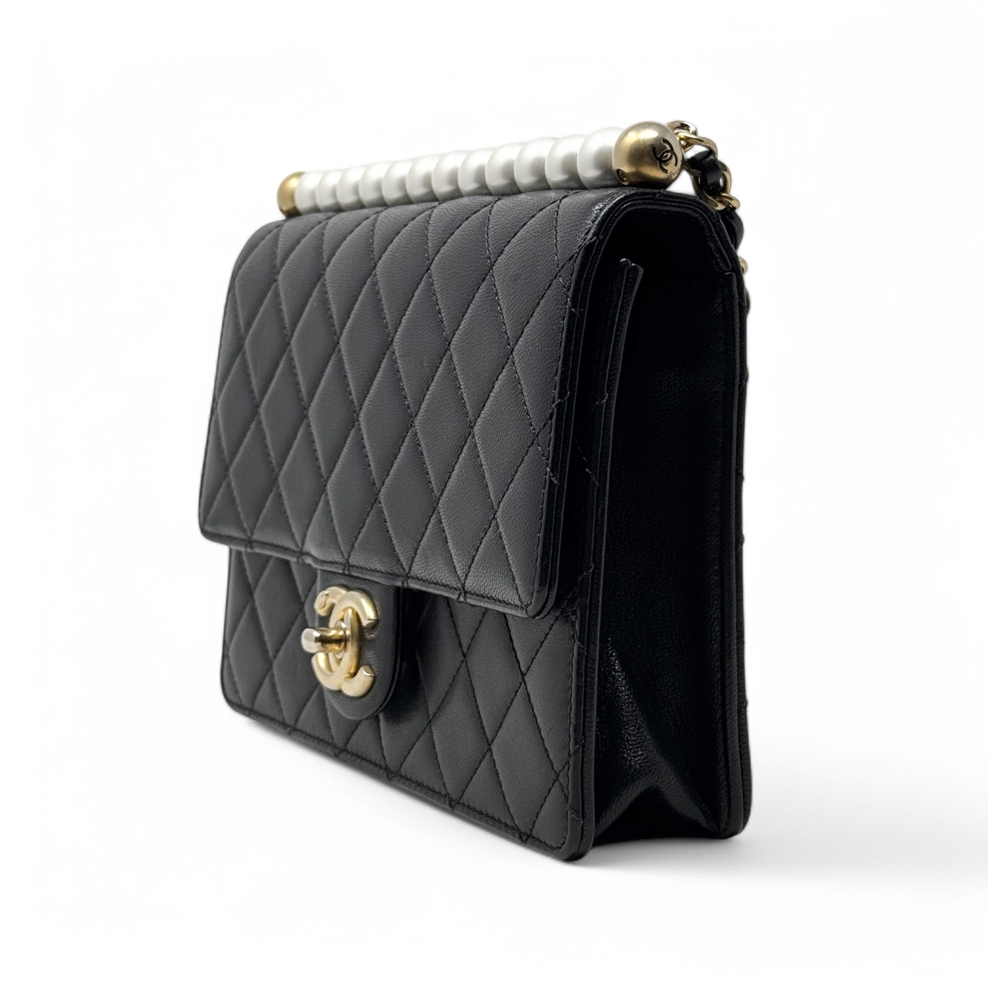 Chanel Black Small Chic Pearl Flap Bag - Luxury Designer Crossbody Purse for Women | Perfect for Evening Parties, Date Nights & Special Occasions