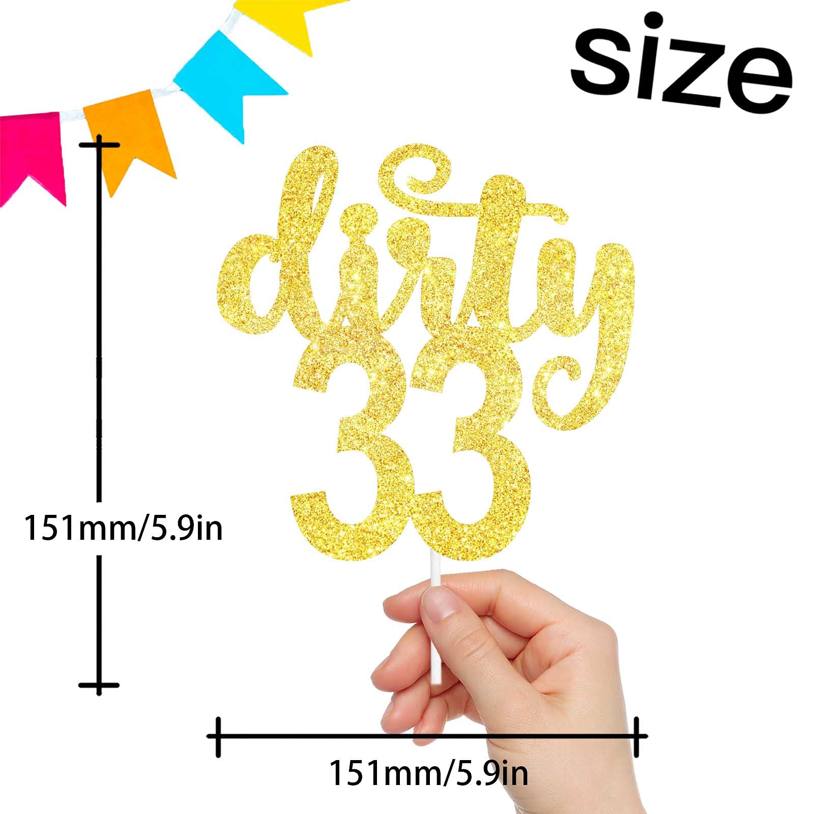Gold Glitter 33rd Birthday Cake Topper for Men & Women - Happy 33rd Birthday Party Decorations, Anniversary Celebration Supplies - Perfect for Themed Parties, Milestone Cakes & Special Occasions