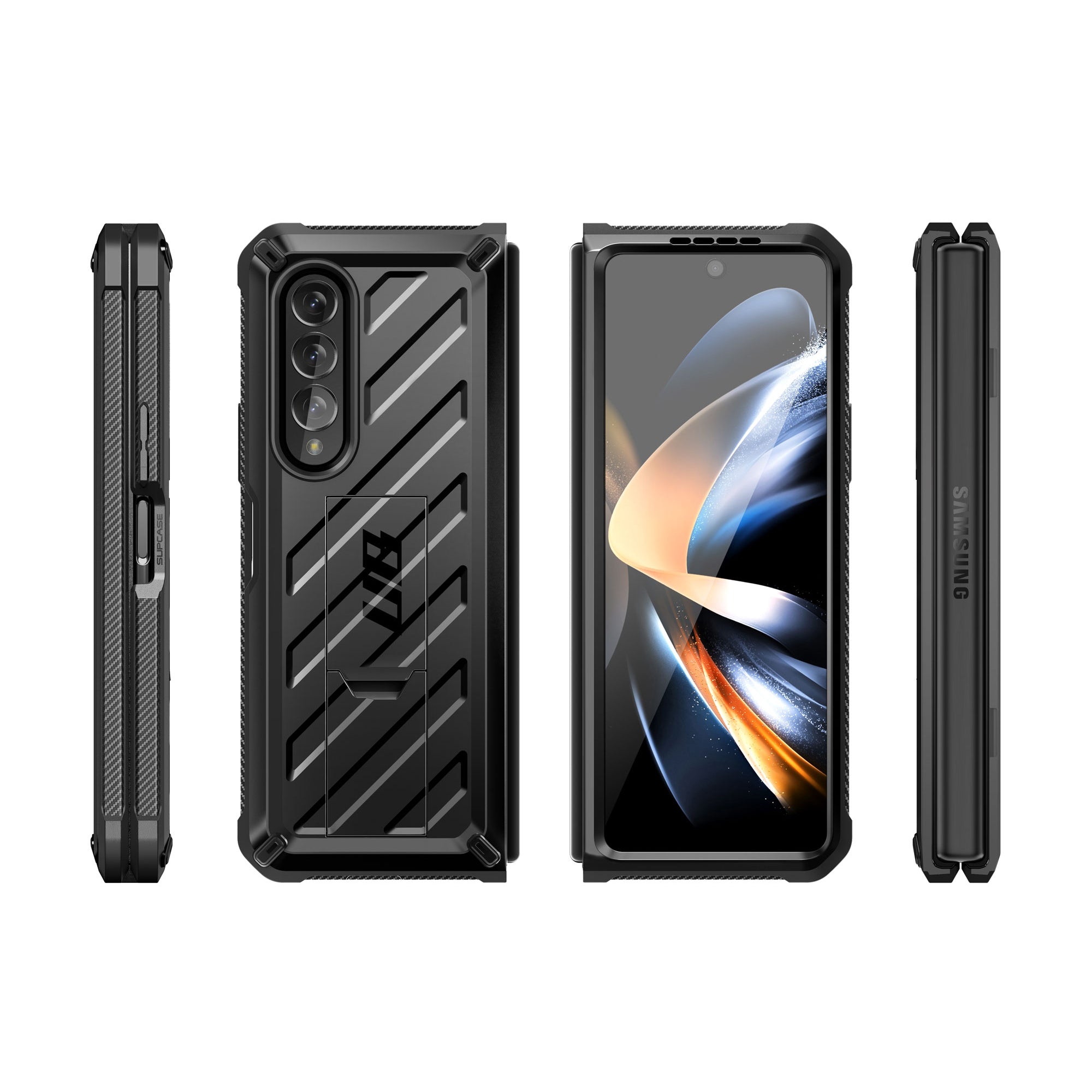 Samsung Galaxy Z Fold 4 Case with Built-in Kickstand & Screen Protector - Shockproof Protective Cover for Foldable Phone (Black) | Perfect for Work, Travel & Everyday Use