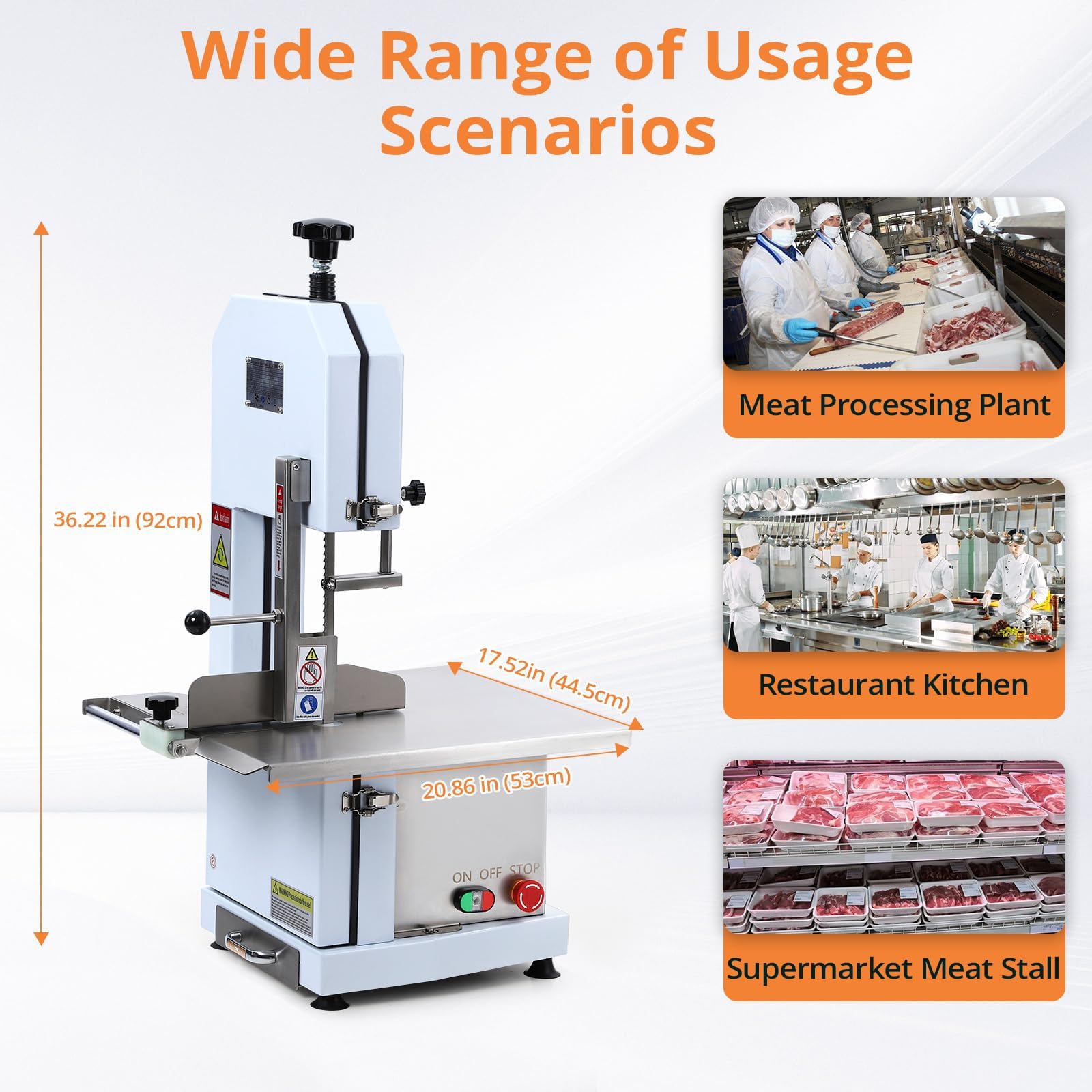 Commercial Electric Meat Bandsaw - 1100W Stainless Steel Countertop Bone Saw Machine for Butcher Shop & Restaurant, 20.86