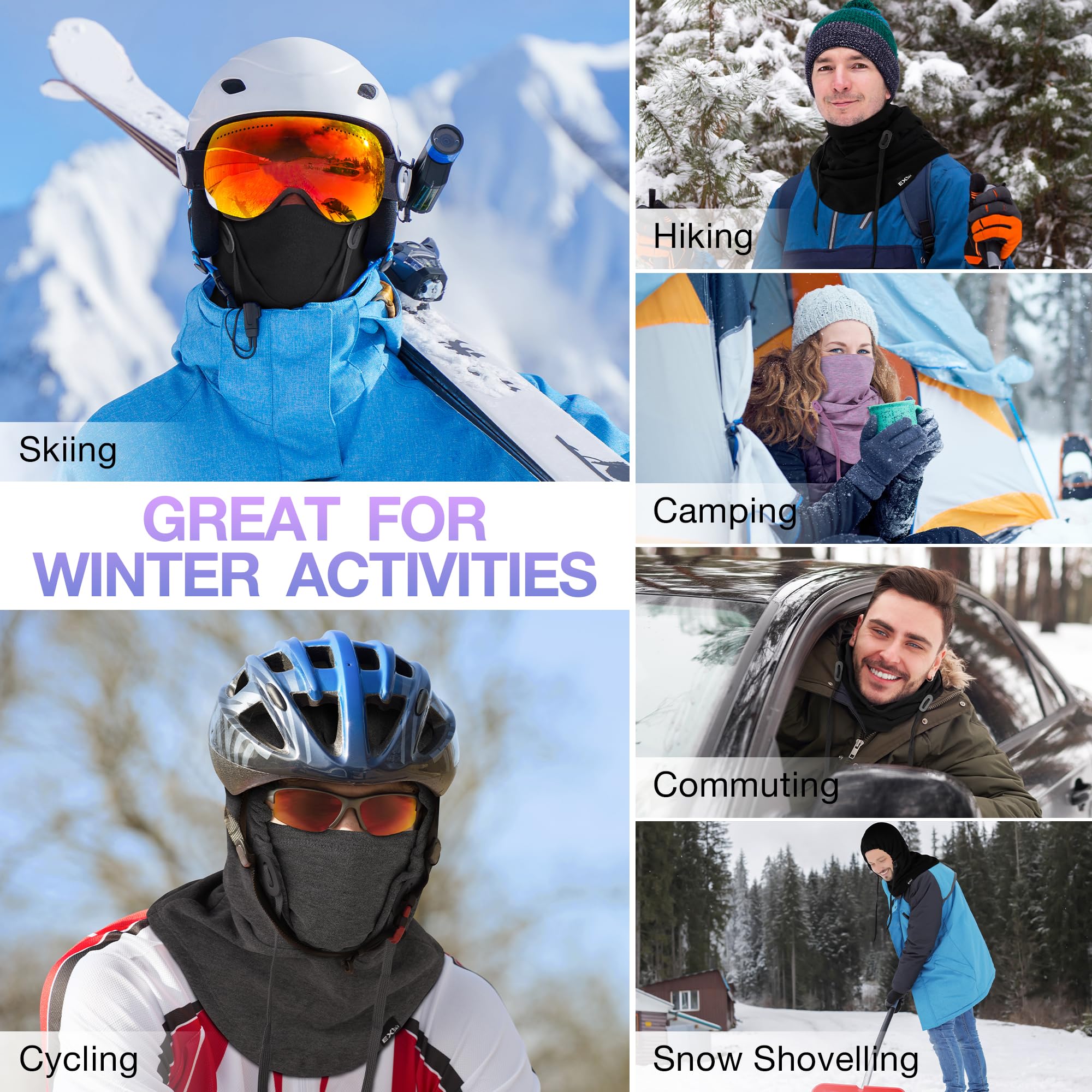 Balaclava Face Mask - 4-in-1 Warm Winter Ski Mask for Men & Women, Neck Warmer for Skiing, Cycling, Motorcycling & Outdoor Activities | Cold Weather Protection for Snowboarding, Hiking & Running