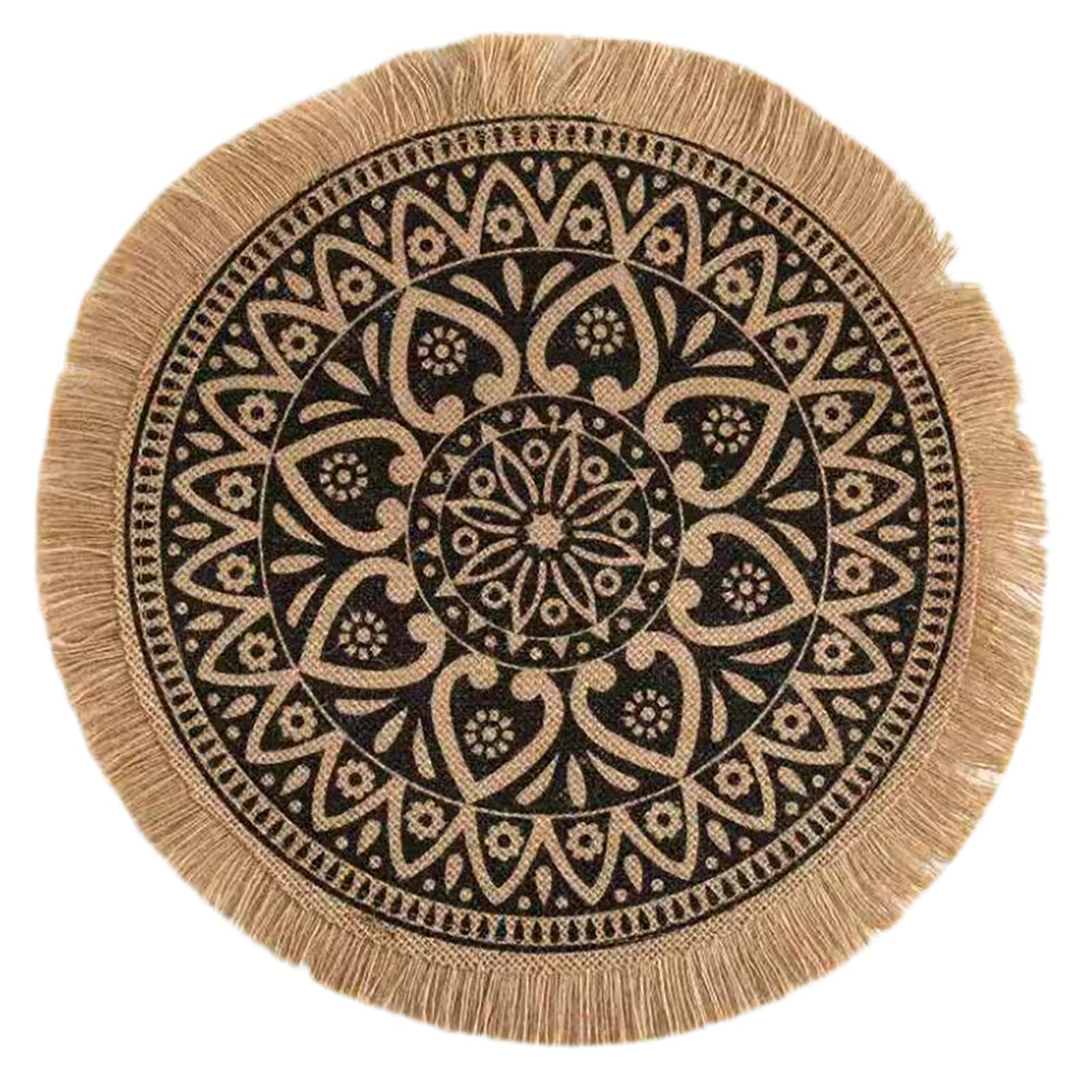 ZTGD Bohemian Style Foldable Heat Insulation Cup & Bowl Coasters - Washable Flax Linen Placemats for Hot Dishes - Perfect for Dining Table, Coffee Table, and Kitchen Countertop Use