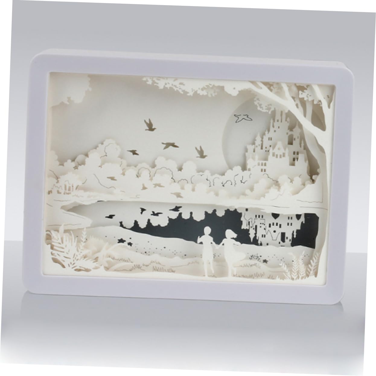 Angoily White 3D LED Night Light - Paper-Cutting Design Night Lamp with 3D Ornaments | Perfect for Bedroom, Nursery, Kids Room & Home Decor