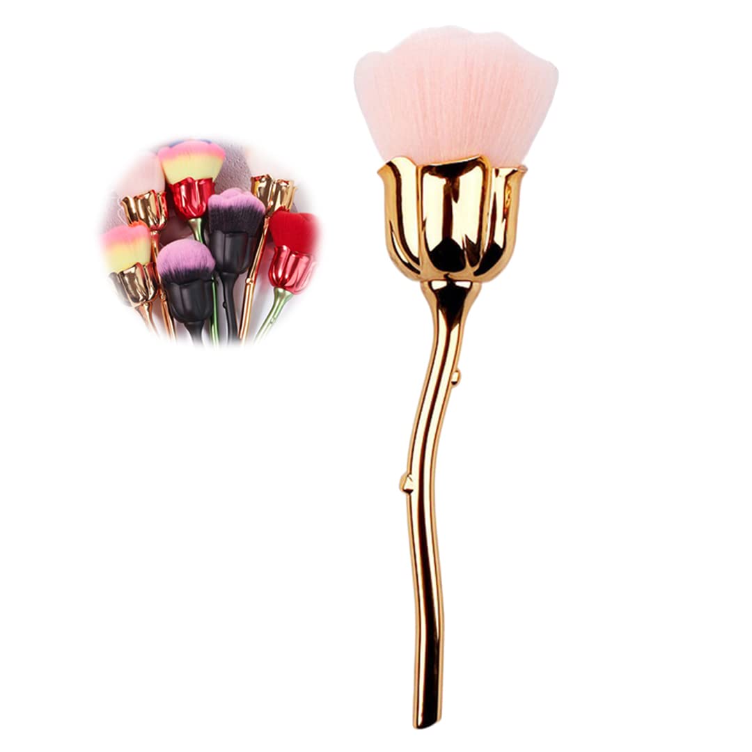 Premium Rose-Shaped Nail Art Dust Powder Remover Brush - Soft Bristles for Nail Trimming, Cleaning & Makeup (Gold/Pink) | Perfect for Salon, Home Manicures & DIY Nail Art