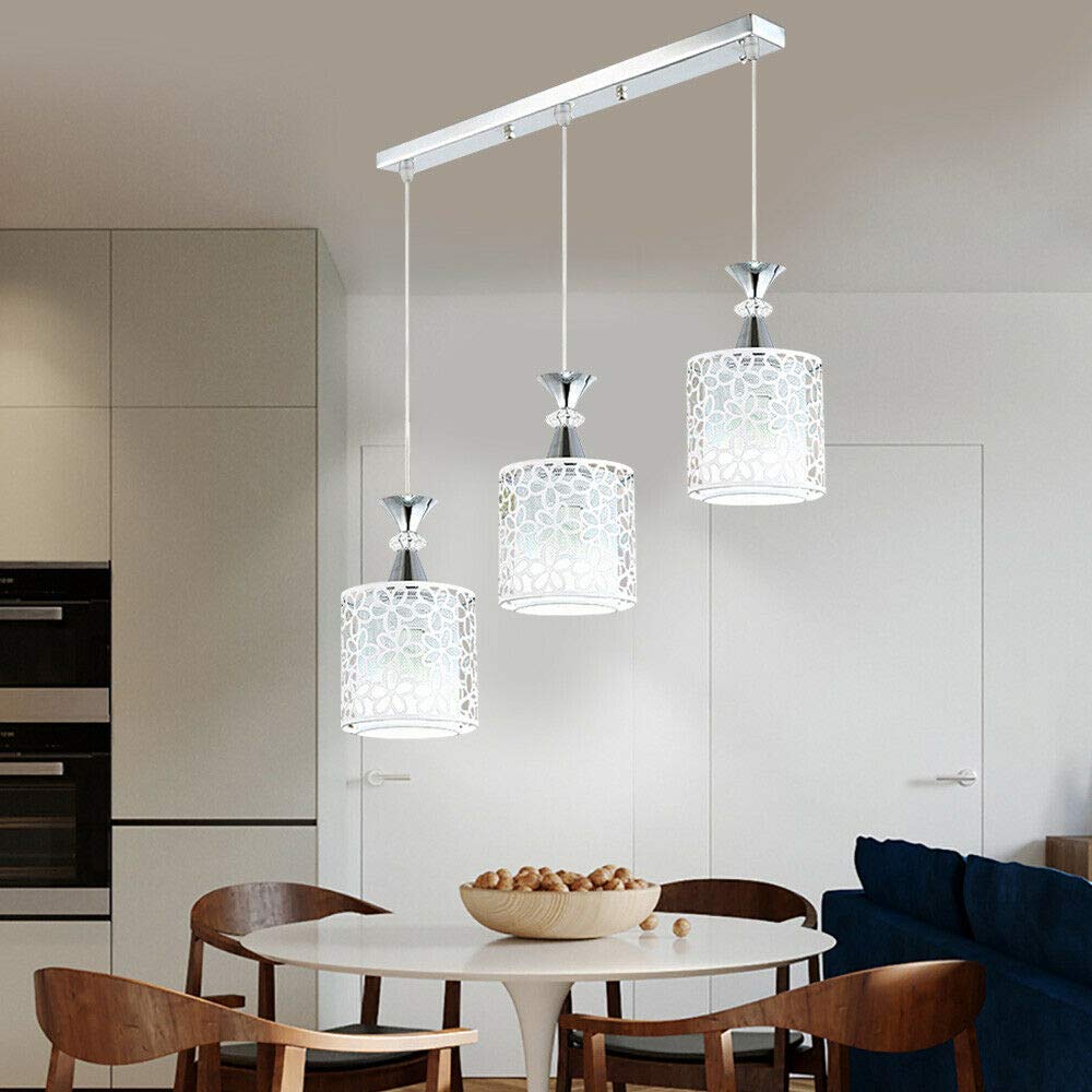 TBVECHI 3-Light Modern LED Pendant Lighting Fixture - Rectangular Chandelier with Petal Design, E27 Socket, Dimmable Ceiling Light for Dining Room, Kitchen Island, Living Room & Bedroom Decor