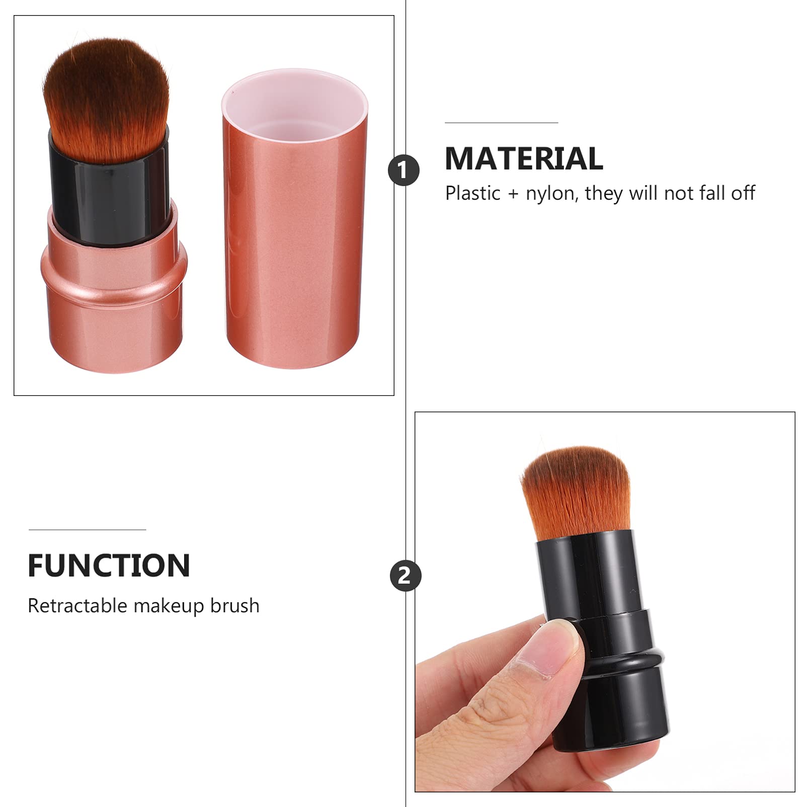SOLUSTRE 2Pcs Retractable Kabuki Makeup Brush Set - Professional Nylon Foundation & Blush Brush with Cover, Portable Travel Makeup Brush (Black & Red) - Perfect for On-The-Go Touch Ups & Full Face Makeup Application