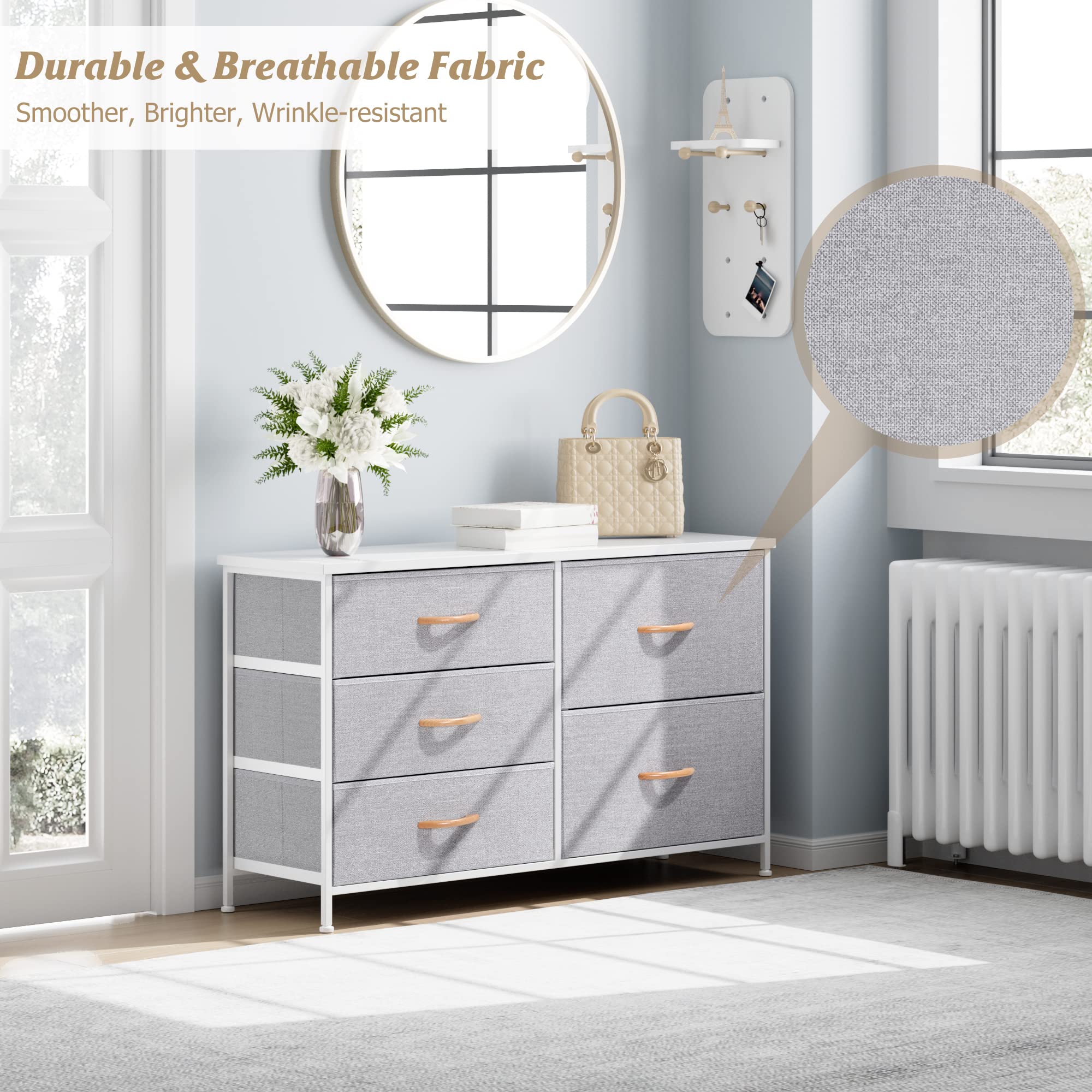 Nicehill 5-Drawer Dresser for Bedroom - Wooden Storage Chest with Fabric Drawers, Organizer for Clothes, Kids Room & Nursery, Multi-Functional TV Stand - Perfect for Bedroom Storage & Closet Organization