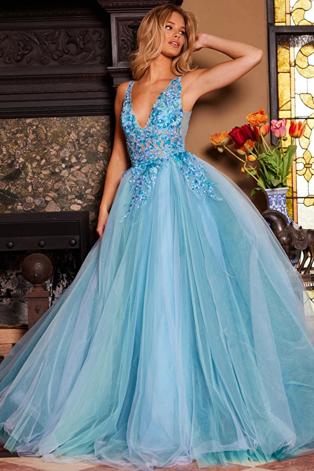 Jovani 23577 Floral Embroidered Ball Gown with Bodice - Elegant Prom, Wedding & Evening Dresses for Special Occasions