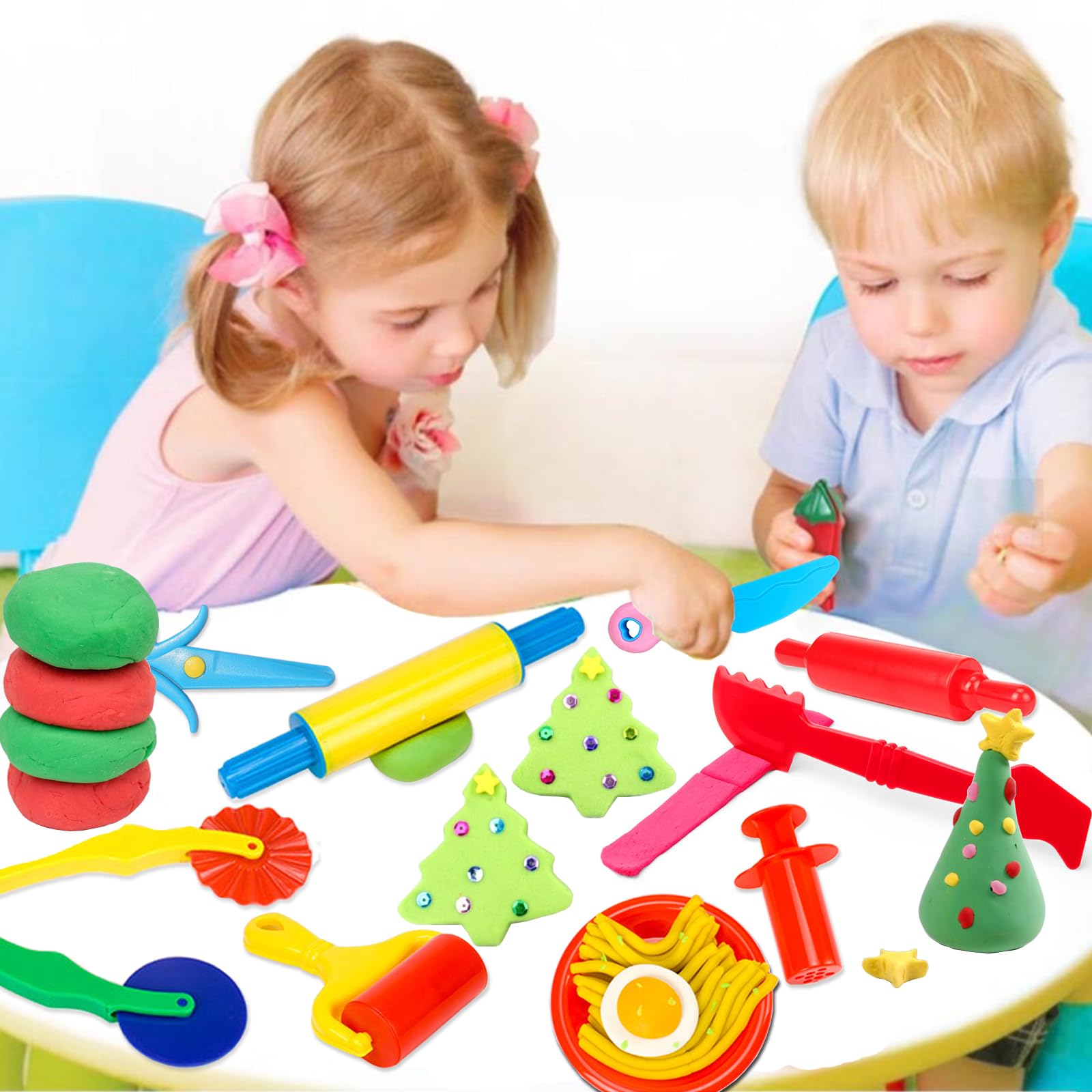 9-Piece Kids Dough Tool Kit - Clay & Playdough Starter Set with Cutters, Roller, Rolling Pins, Safety Scissors & Extruder - Perfect for Arts & Crafts, Sensory Play & Early Learning Activities