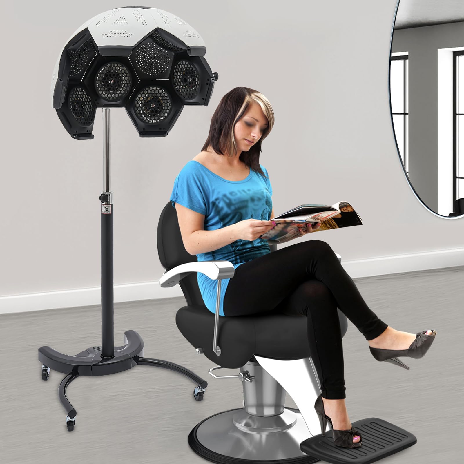 Professional Ionic Hooded Hair Dryer with 5 Modes & Rolling Wheels - Salon-Grade Hair Treatment Machine for Home Spa & Beauty Stations - Perfect for Deep Conditioning, Keratin Treatments & Scalp Therapy