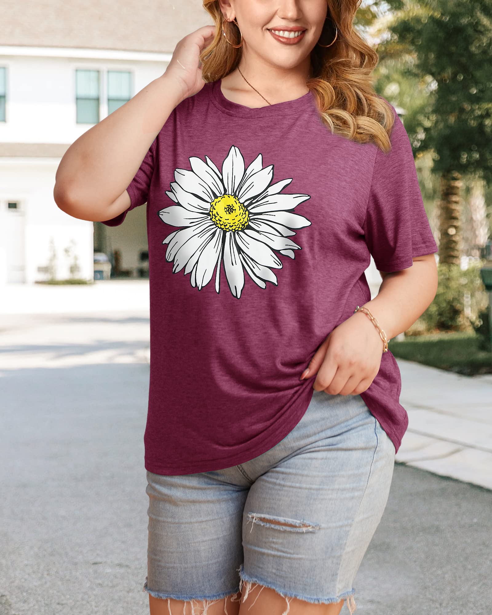 HDLTE Women's Plus Size Casual Short Sleeve Graphic Tee Shirts - Oversized Comfortable Tops for Everyday Wear, Street Style & Summer Outfits