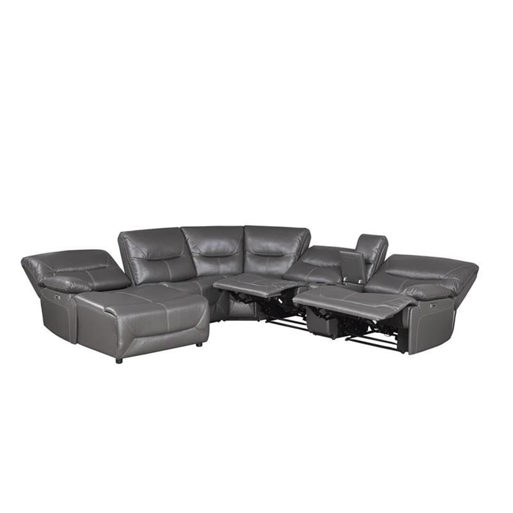 Pemberly Row Transitional 6-Piece Faux Leather Power Reclining Sectional Sofa in Gray - Modern Living Room Furniture for Home Theater & Family Gatherings