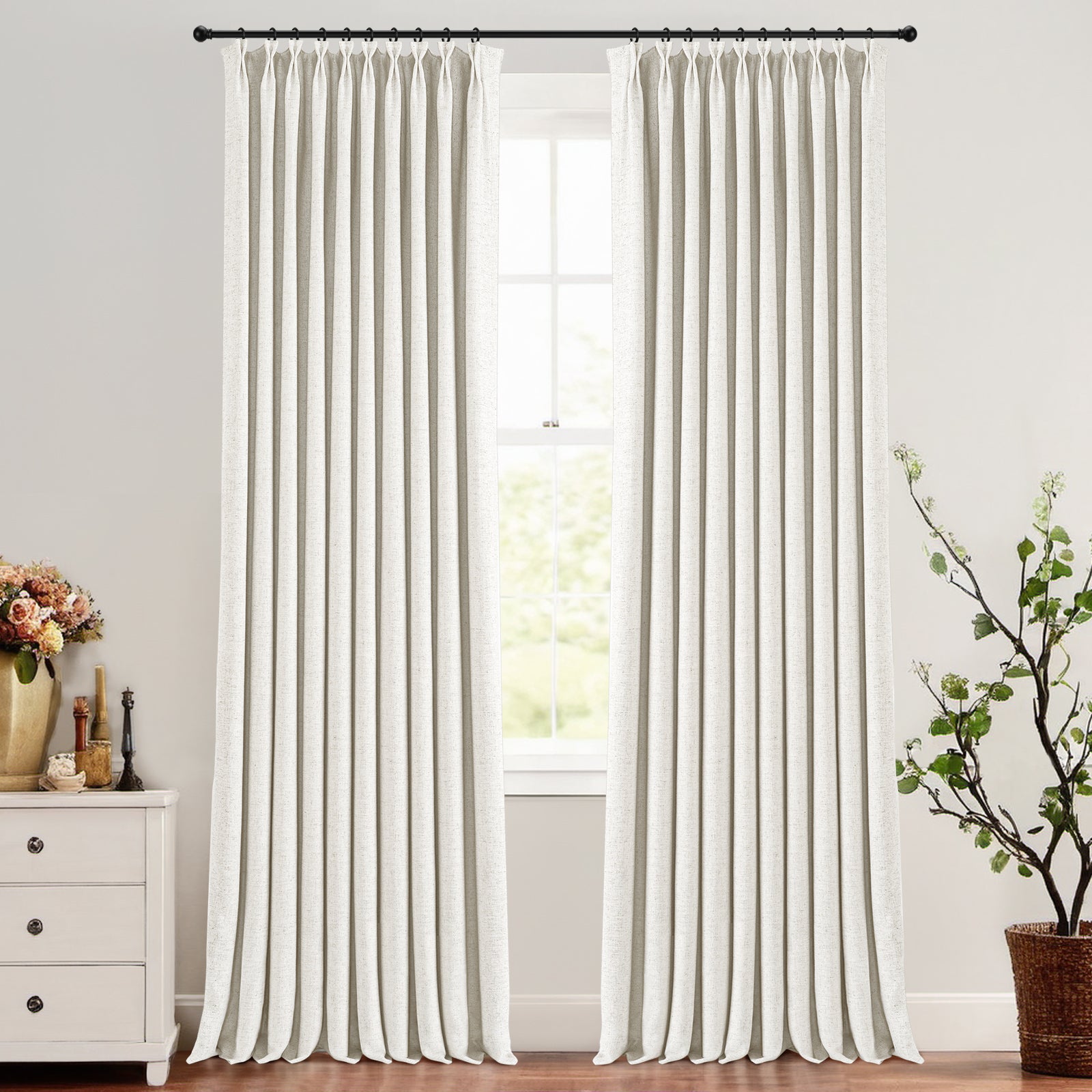 Blackout Curtains for Bedroom - Mocha Ron Cotton Thermal Insulated Drapes, Modern Pleated Design for Living Room & Nursery, Noise Reducing & Energy Saving Window Treatments