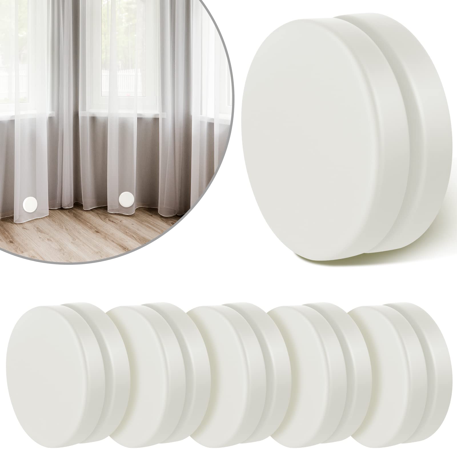 Jetec 12 Pairs Waterproof Magnetic Shower Curtain Weights - No Sew Round Drapery Weights to Prevent Curtain Liner Blowing - Bathroom Tablecloth & Flag Magnets (White) - Perfect for Bathroom, Kitchen & Outdoor Use