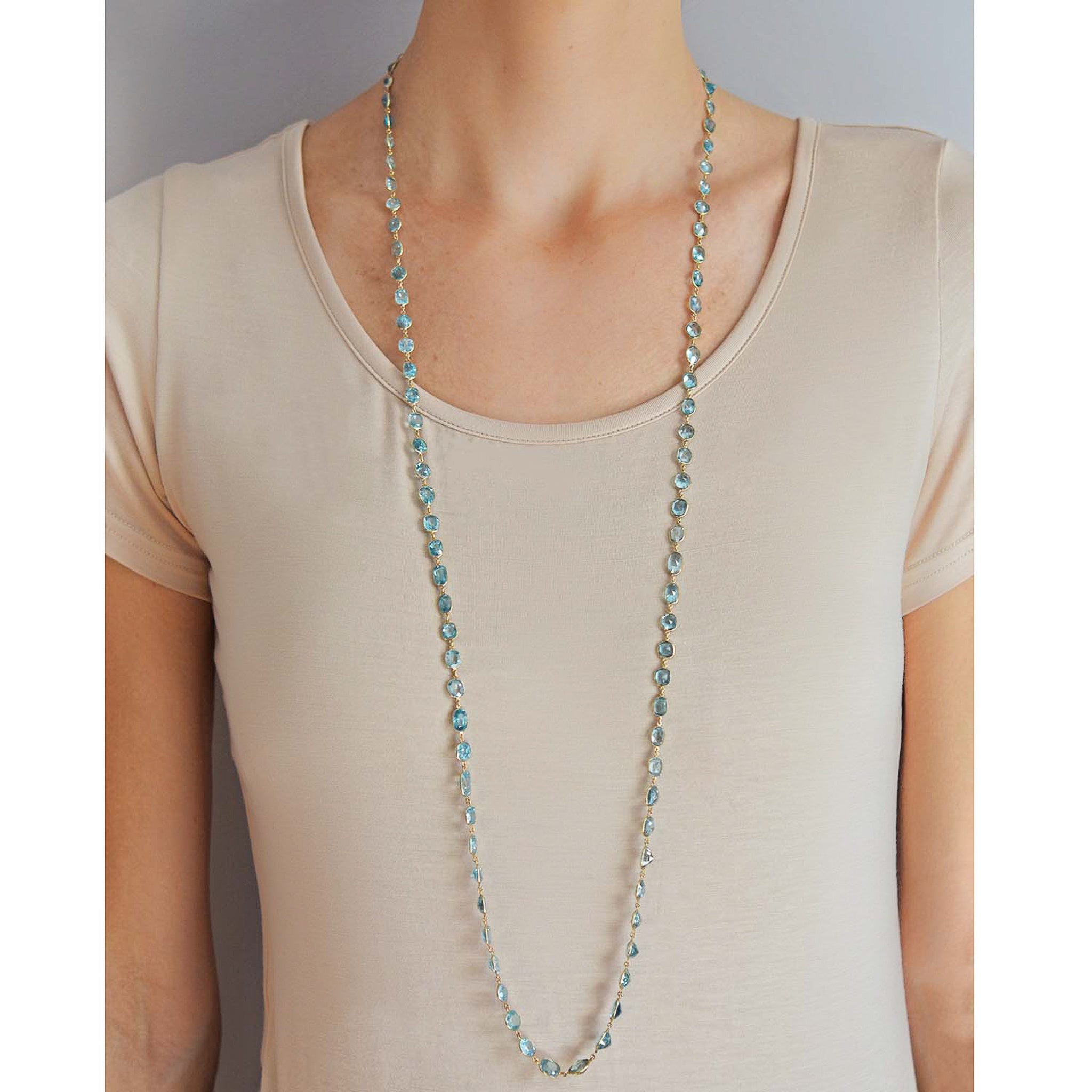 14kt Gold Art Deco Natural Blue Zircon Link Necklace - 115.00ctw Vintage Jewelry for Women, Perfect for Weddings, Parties & Special Occasions