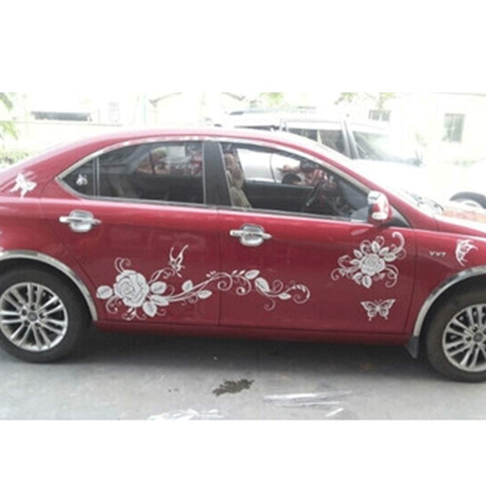 GiftCity White Vinyl Car Decal Stickers - 1 Set Butterfly & Flower Design for Car Body - Universal Automotive Decoration - Perfect for Personalizing Vehicles, Windows, Laptops & Gift Giving