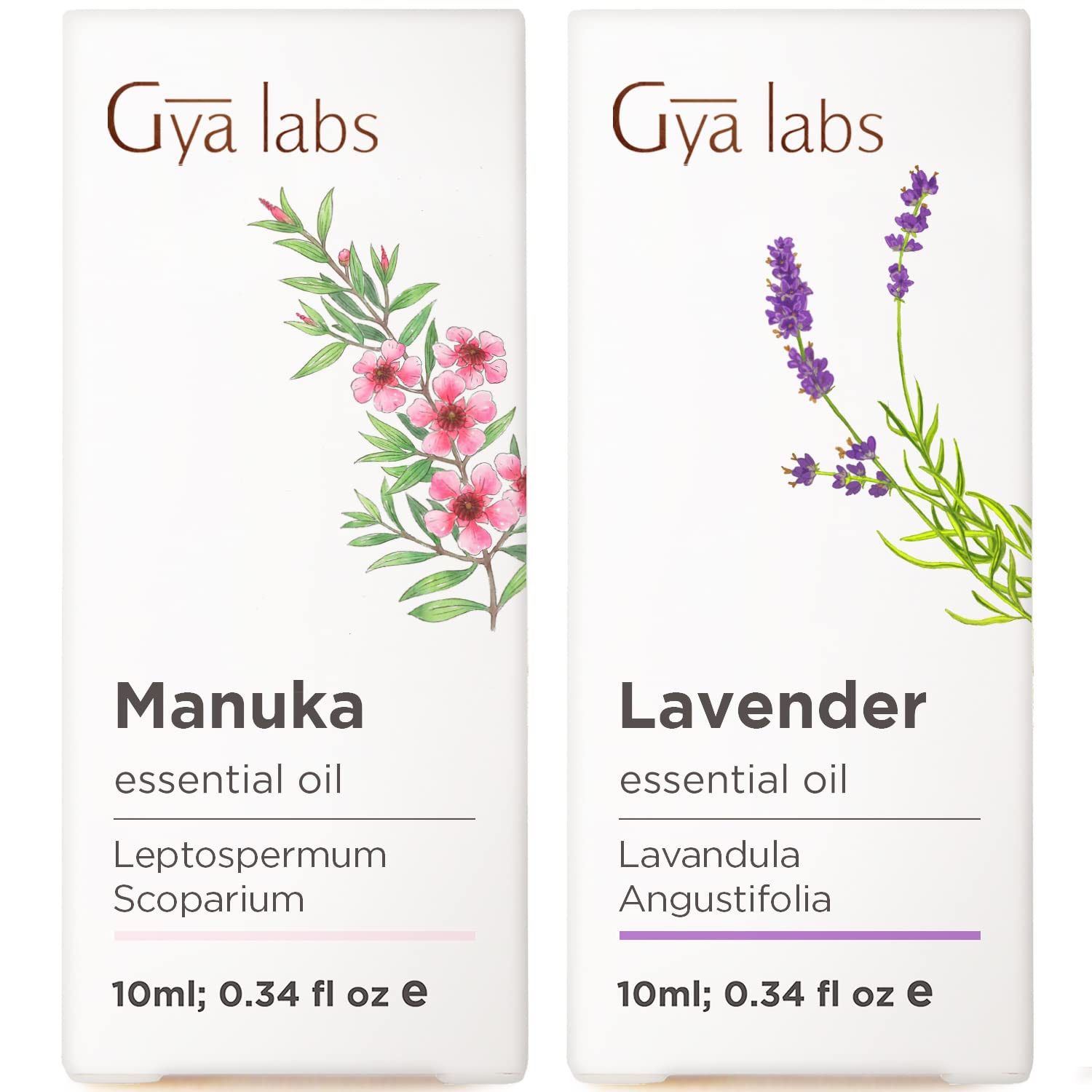 100% Pure Manuka Oil for Skin & Lavender Essential Oil Set - Natural Aromatherapy Grade Essential Oils (2x0.34 fl oz) by Gya Labs - Perfect for Diffusers, Massage & Relaxation Therapy
