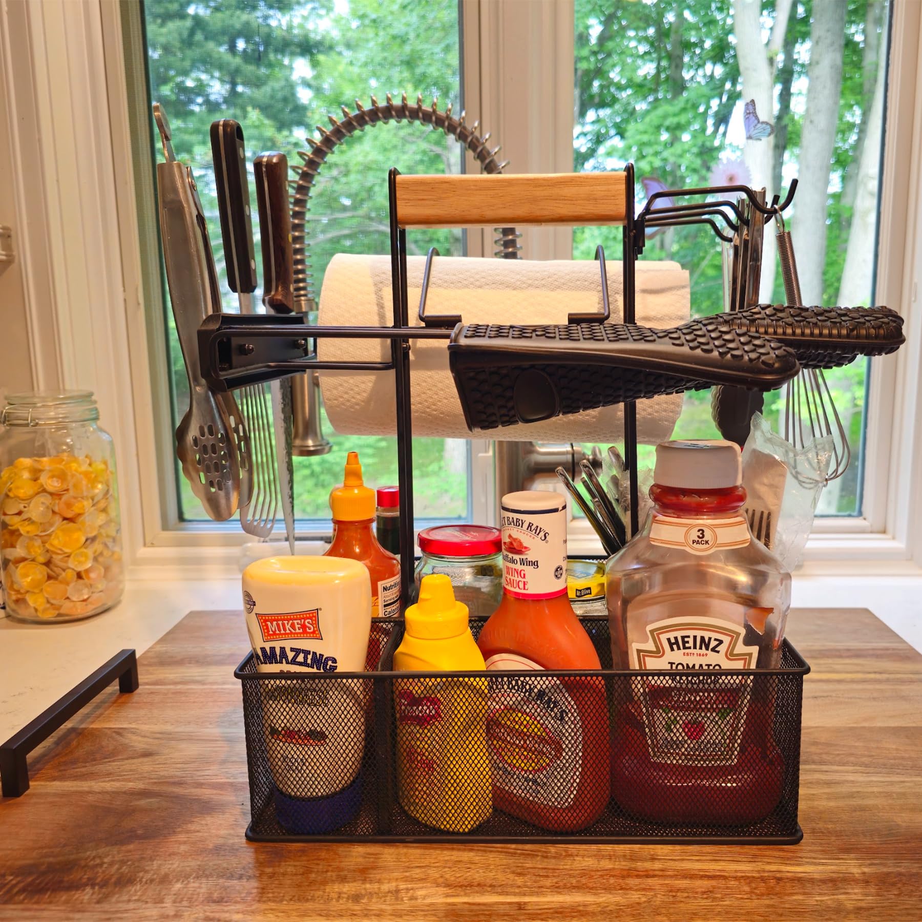 **Geesta Grill Caddy – BBQ Organizer for Outdoor Cooking, Camping & Picnic Accessories with Paper Towel Holder, Magnetic Tool Holder & Condiment Storage – Perfect for Tailgating, RV Kitchens & Backyard Grilling**