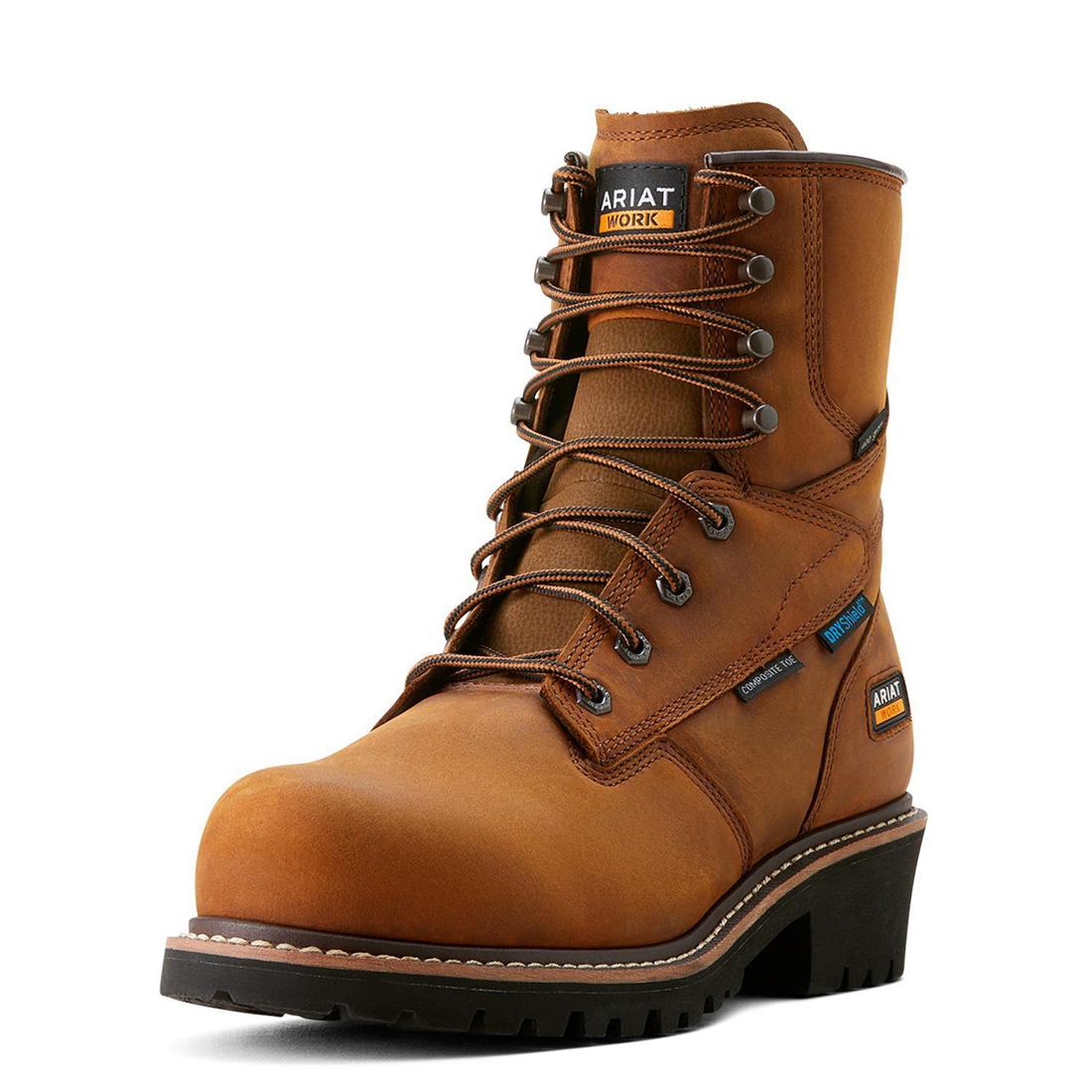 Logger Shock Shield Composite Toe Waterproof Insulated Work Boots for Men - Copper Brown - Heavy Duty Safety Shoes for Construction, Hiking & Outdoor Work