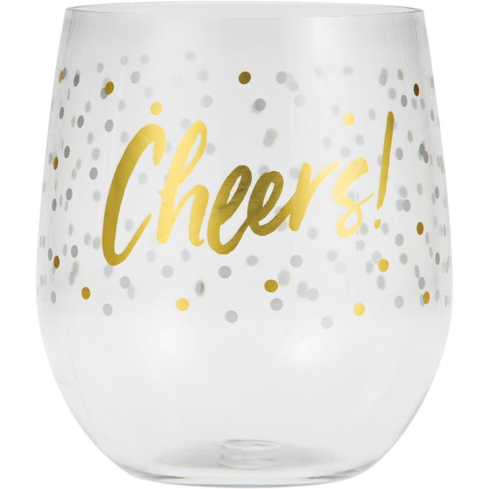 Cheers Plastic Stemless Wine Glass Set of 4 - Shatterproof & BPA-Free for Indoor/Outdoor Parties, Picnics, Beach, and Poolside Relaxation