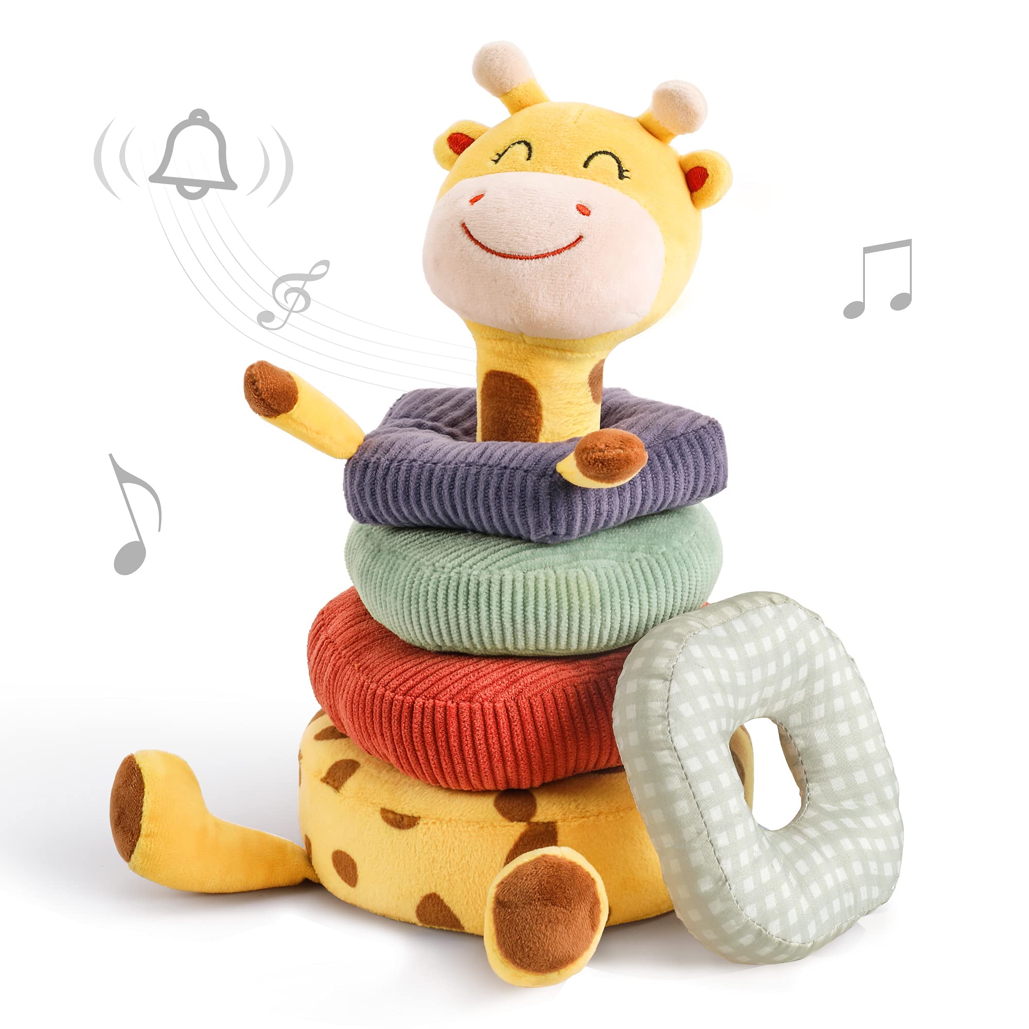 TUMAMA Soft Baby Rattles & Plush Toys - Giraffe Stacking Rings, Nesting & Sorting Montessori Toys for Infants 3-12 Months - Perfect Sensory Learning Gift for Newborns, Toddlers (Great for Playtime, Early Development & Baby Showers)