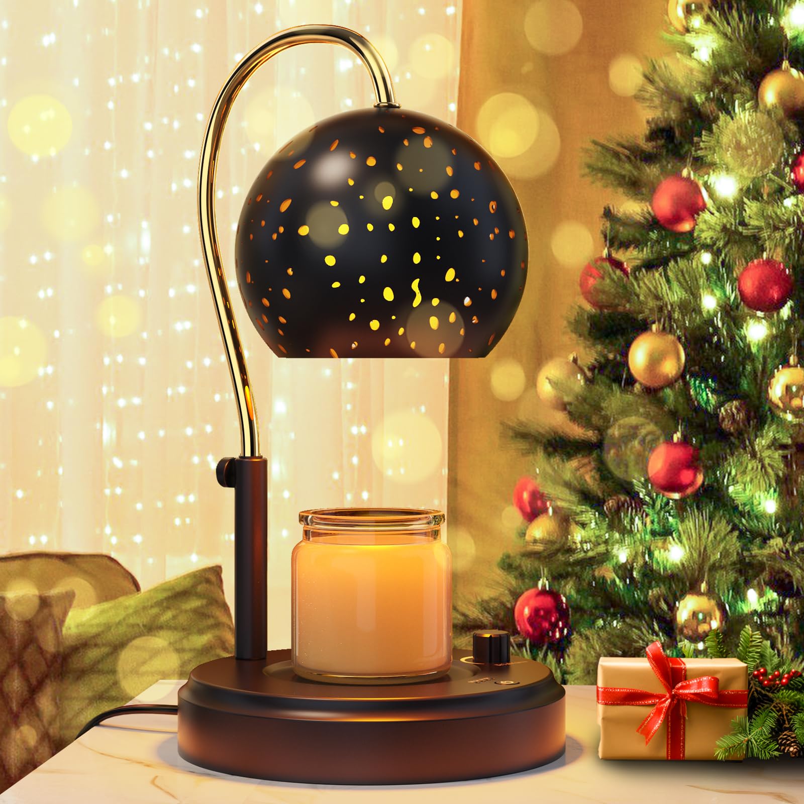 Premium Candle Warmer Lamp with Timer & Adjustable Height - 2 Dimmable Bulbs Included for Scented Jar Candles - Black - Perfect for Home Decor, Relaxation & Aromatherapy