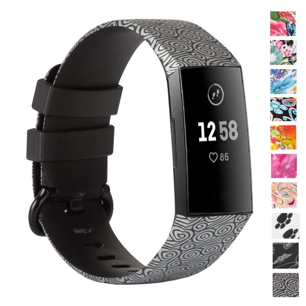 Honecumi Replacement Bands Compatible with Fitbit Charge 4/Charge 3/Charge 3 SE - Soft Silicone Floral Pattern Wristband Strap for Men & Women (Large Size) | Perfect for Workouts, Running & Daily Wear
