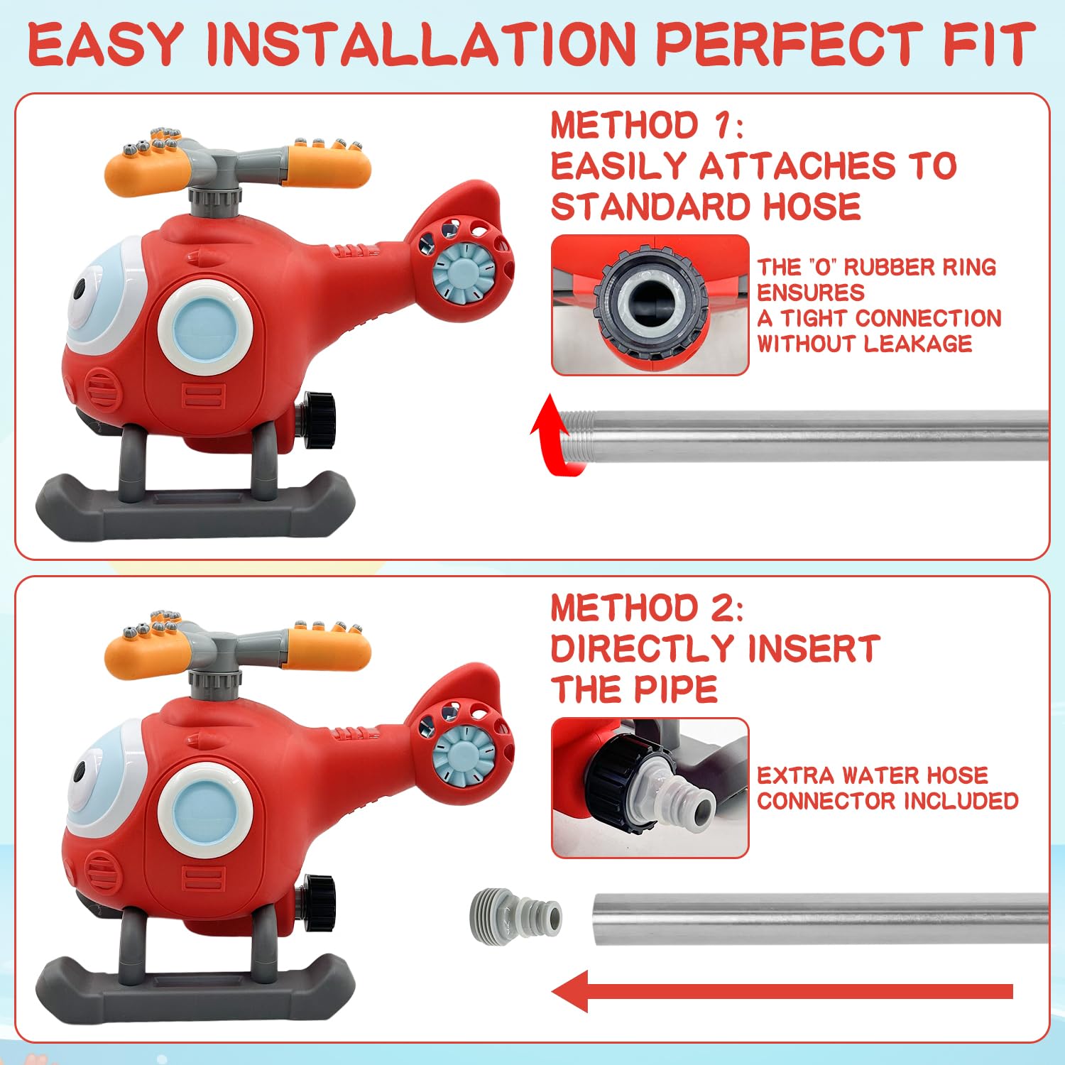2 in 1 Water Sprinkler & T-Ball Set for Kids - Outdoor Backyard Baseball Game Toy with Helicopter Spray Sprinkler - Connects to Garden Hose - Perfect for Summer Pool Parties, Backyard Fun & Toddler Outdoor Activities