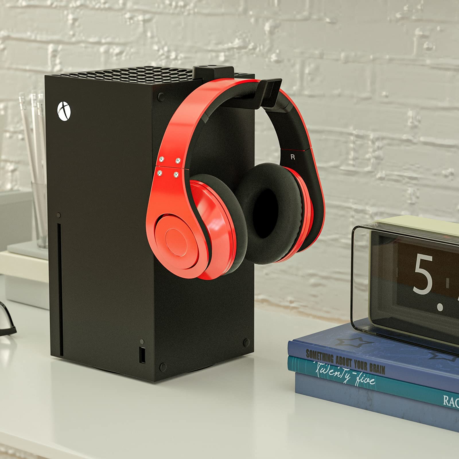 ECHZOVE Headphone Stand for Xbox Series X | Space-Saving Headset Holder with Non-Slip Clips | Matching Console Accessory (Black) | Perfect for Gaming Setup & Desk Organization