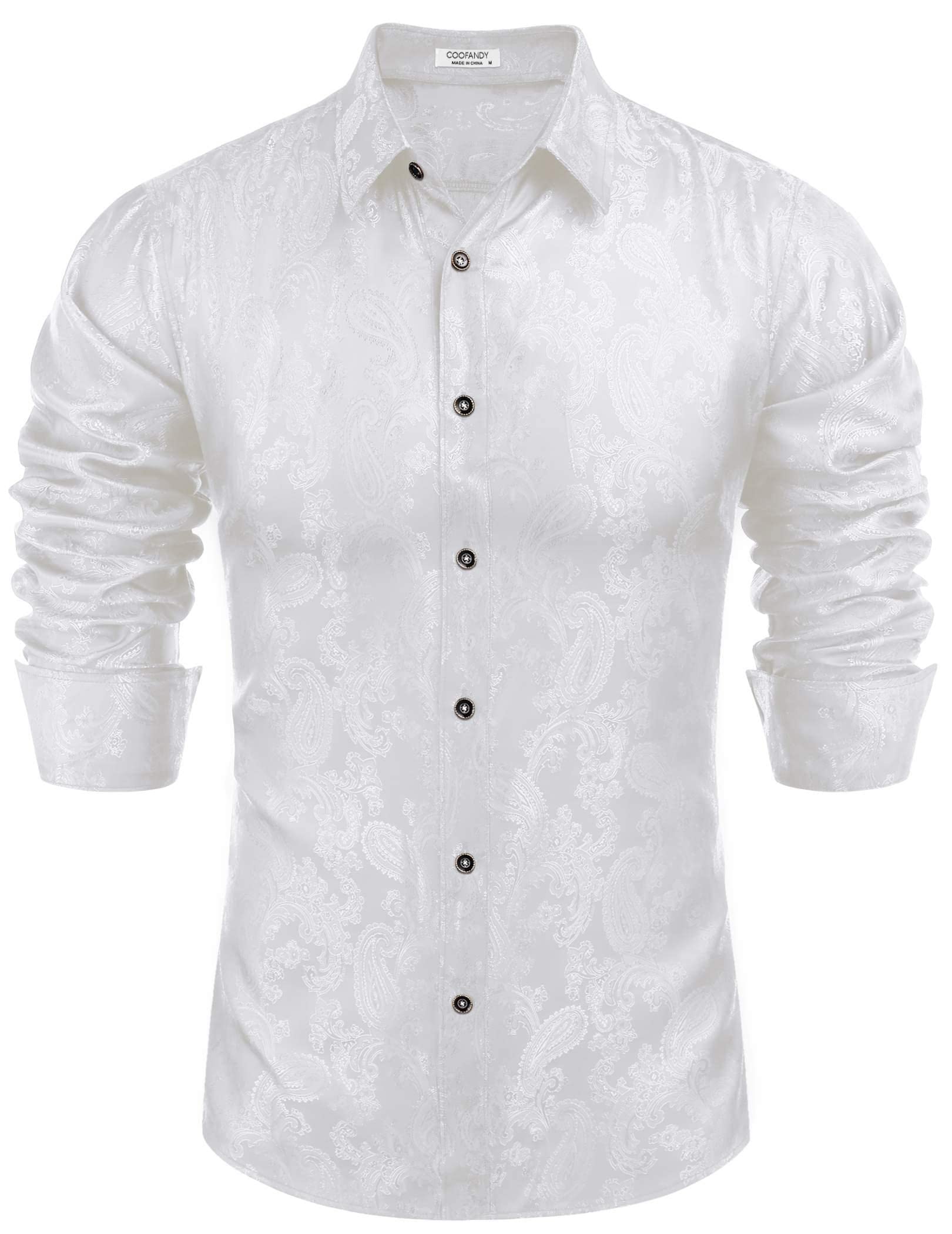 COOFANDY Men's Silk Satin Dress Shirt - Long Sleeve Floral Printed Button Down Shirt for Wedding, Party & Prom | Formal Occasions, Business Meetings & Special Events