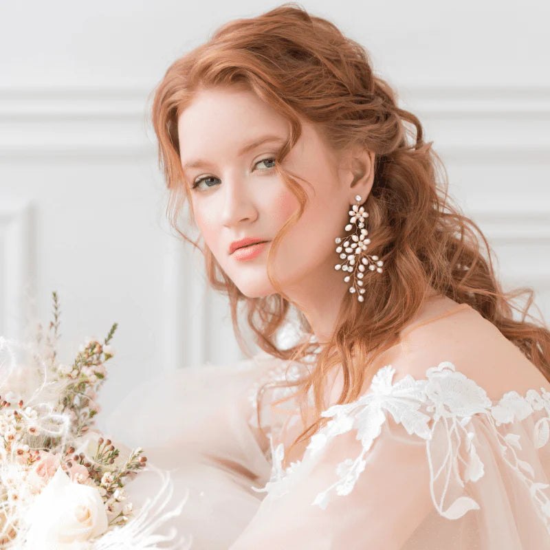 Elegant Pearl Drop Wedding Earrings for Brides – 9807 | Perfect for Bridal, Prom, and Formal Occasions