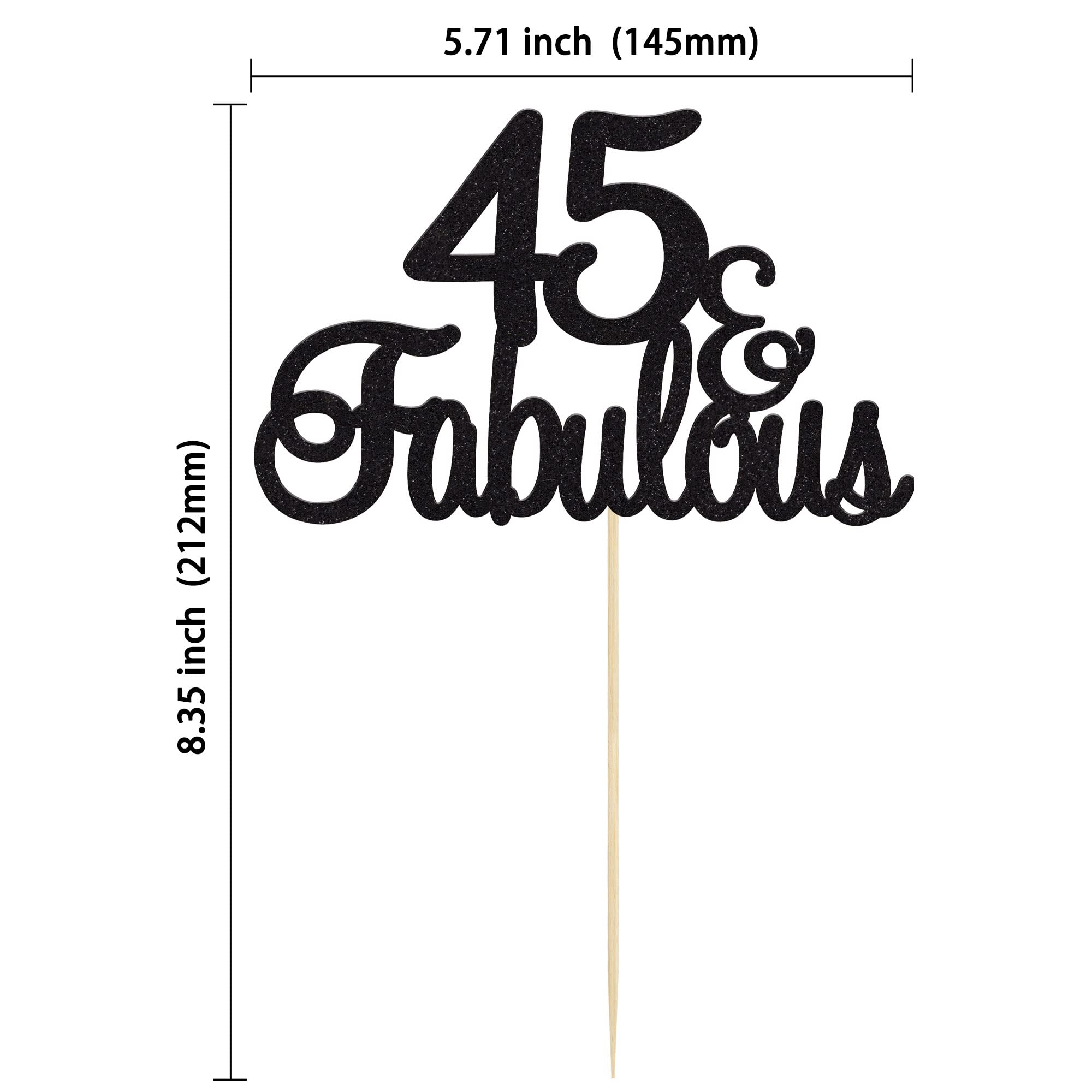 45 & Fabulous Cake Topper - Black Birthday Decor for 45th Anniversary Party | Perfect for 45th Birthday Cakes, Cheers Celebrations & Milestone Decorations