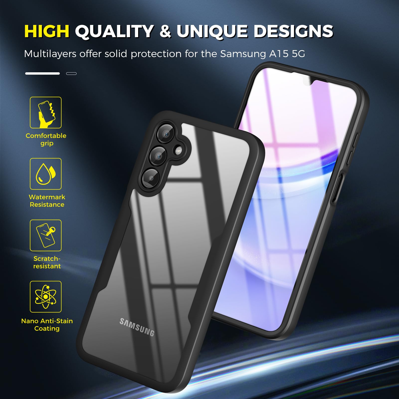 Premium Shockproof Phone Case for Samsung Galaxy A15 5G - Slim 360° Full Body Protection with Built-in Screen Protector | Durable Shell-Membrane Design | Perfect for Outdoor Activities, Travel & Daily Use (Black)