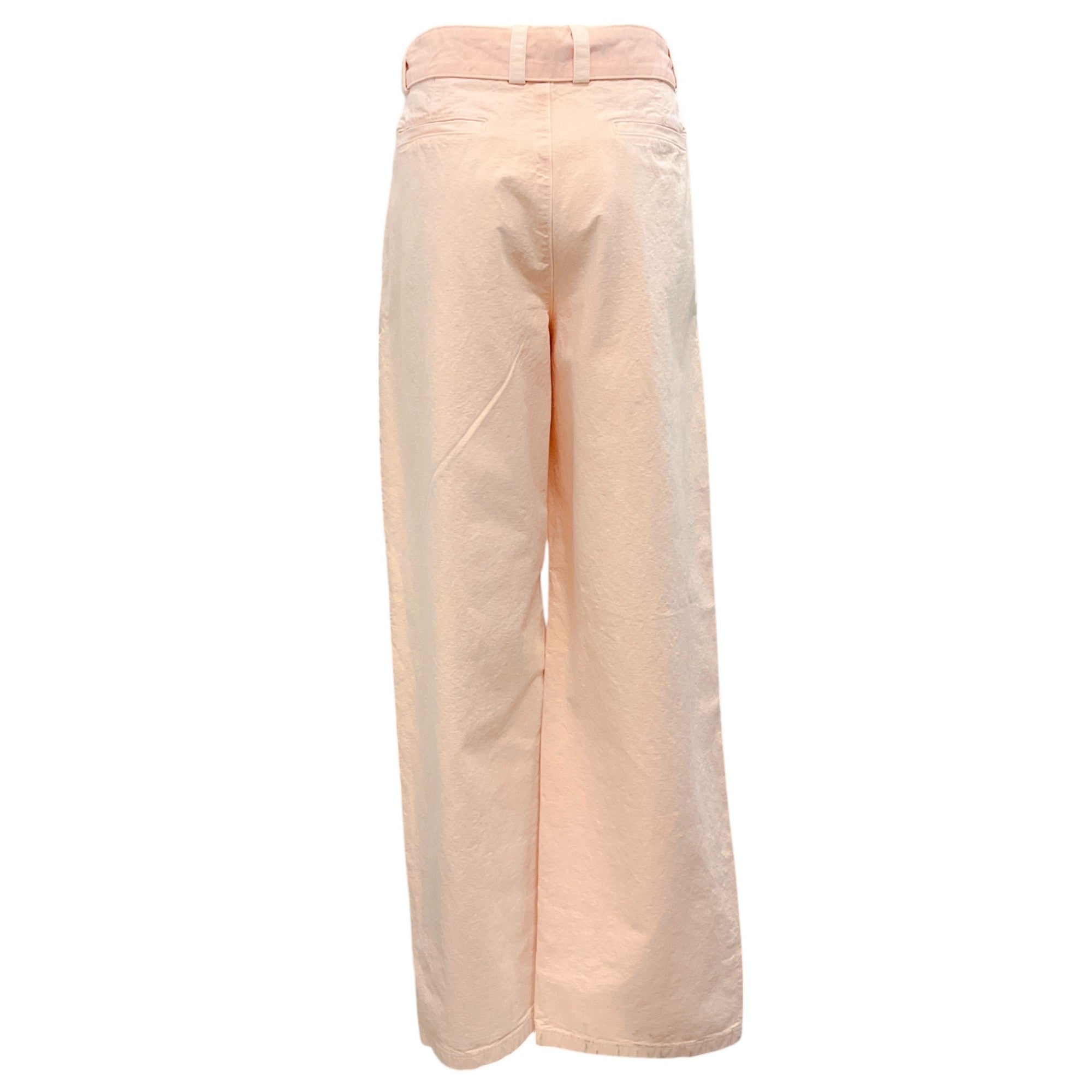 Jil Sander Light Pink Belted Pleated Cotton Canvas Straight Leg Pants for Women | High Waisted Office Trousers | Business Casual & Spring Outfits