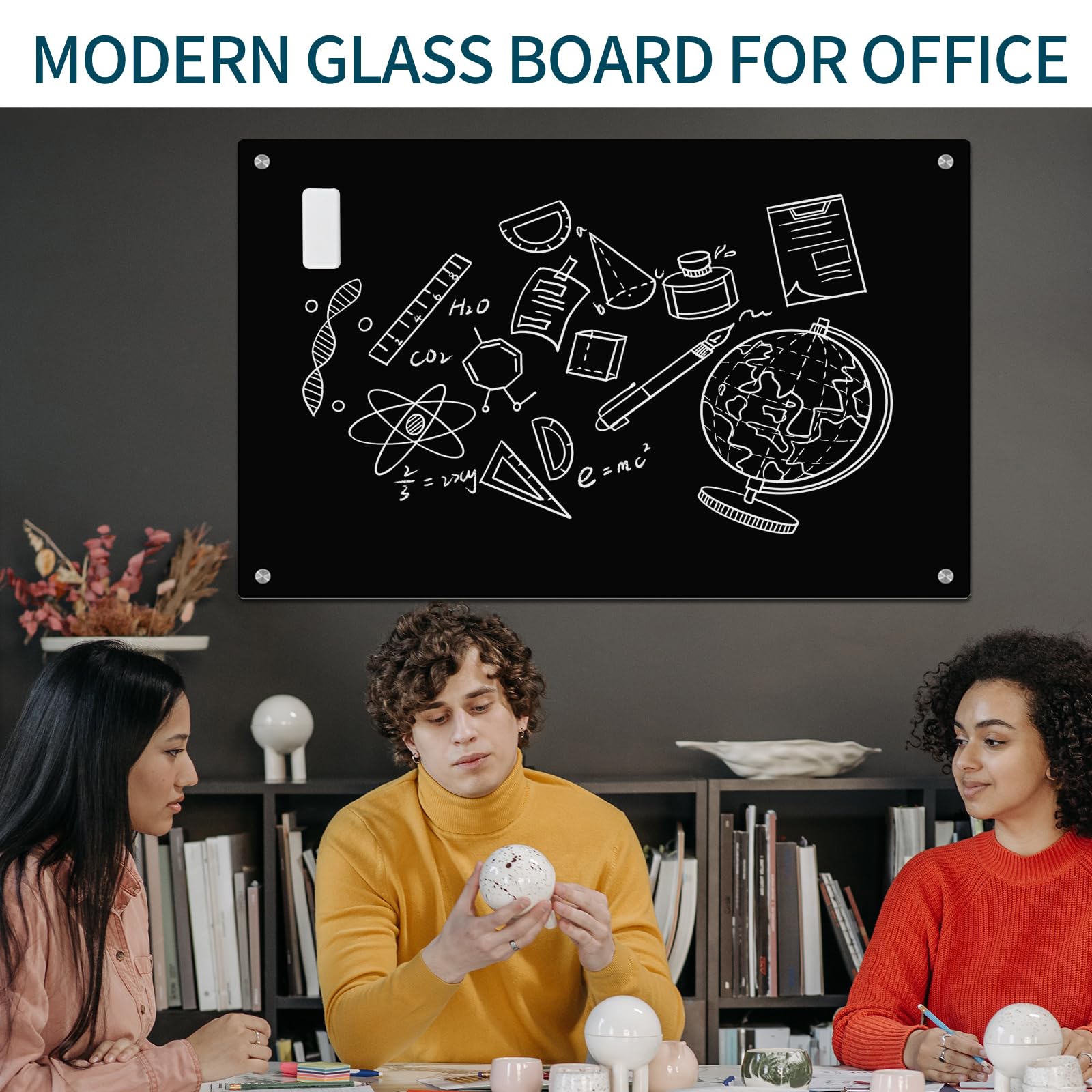 Premium 4' x 3' Magnetic Glass Whiteboard - Frameless Dry Erase Board for Home Office, Classroom & School - Includes Markers, Eraser & Marker Tray - Perfect for Presentations, Teaching & Home Organization