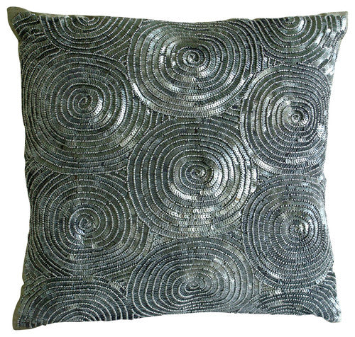 Silver Art Silk Throw Pillow Cover - Elegant Home Decor for Living Room, Bedroom & Sofa - All Eyes On Silver Collection